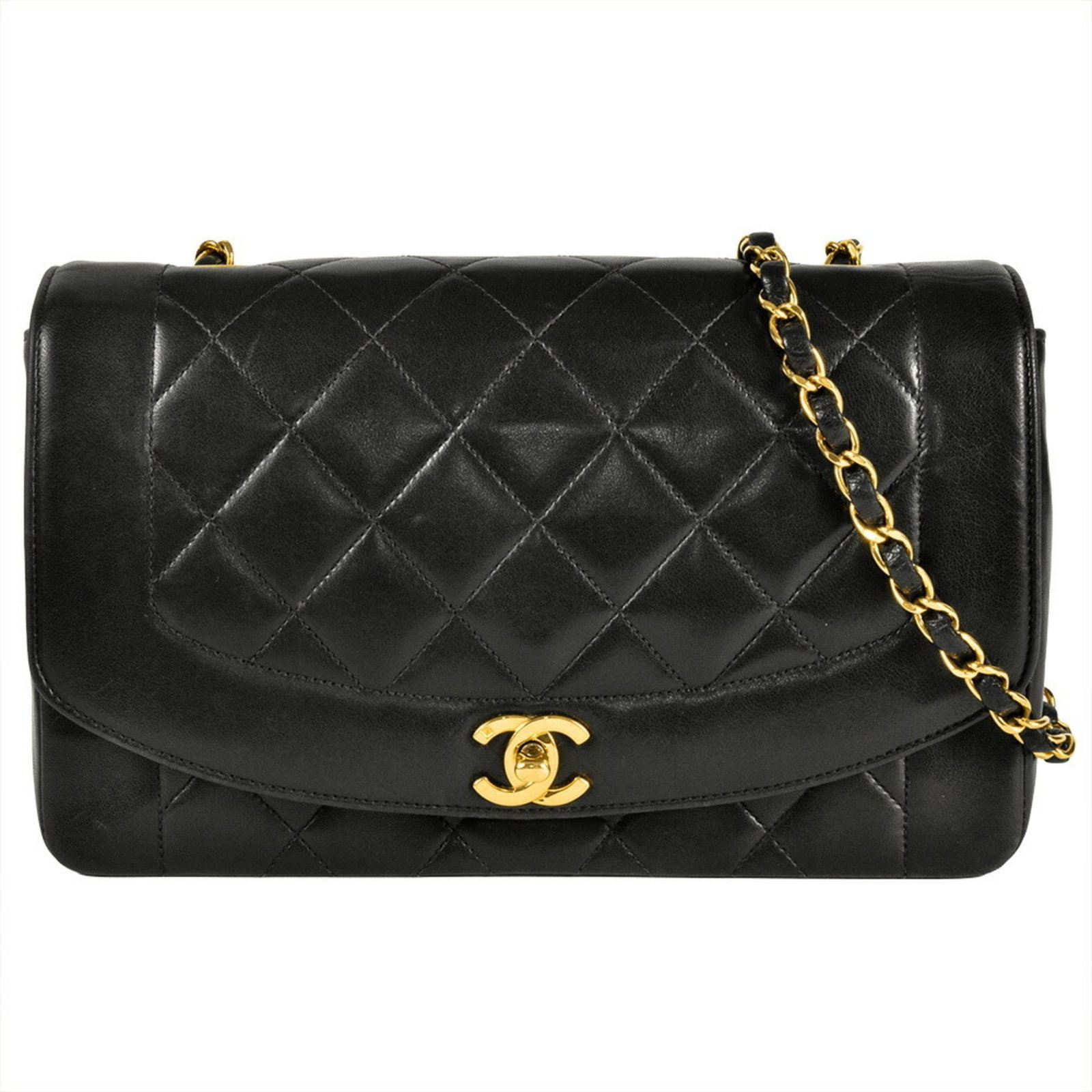 Shoulder bag leather Chanel: Shoulder bag leather Chanel Black lambskin shoulder bag with gold turn lock closure, featuring an open pocket and zipper pocket. Measuring 16cm x 25cm x 7cm, it has a strap drop of 51cm and is made fr
