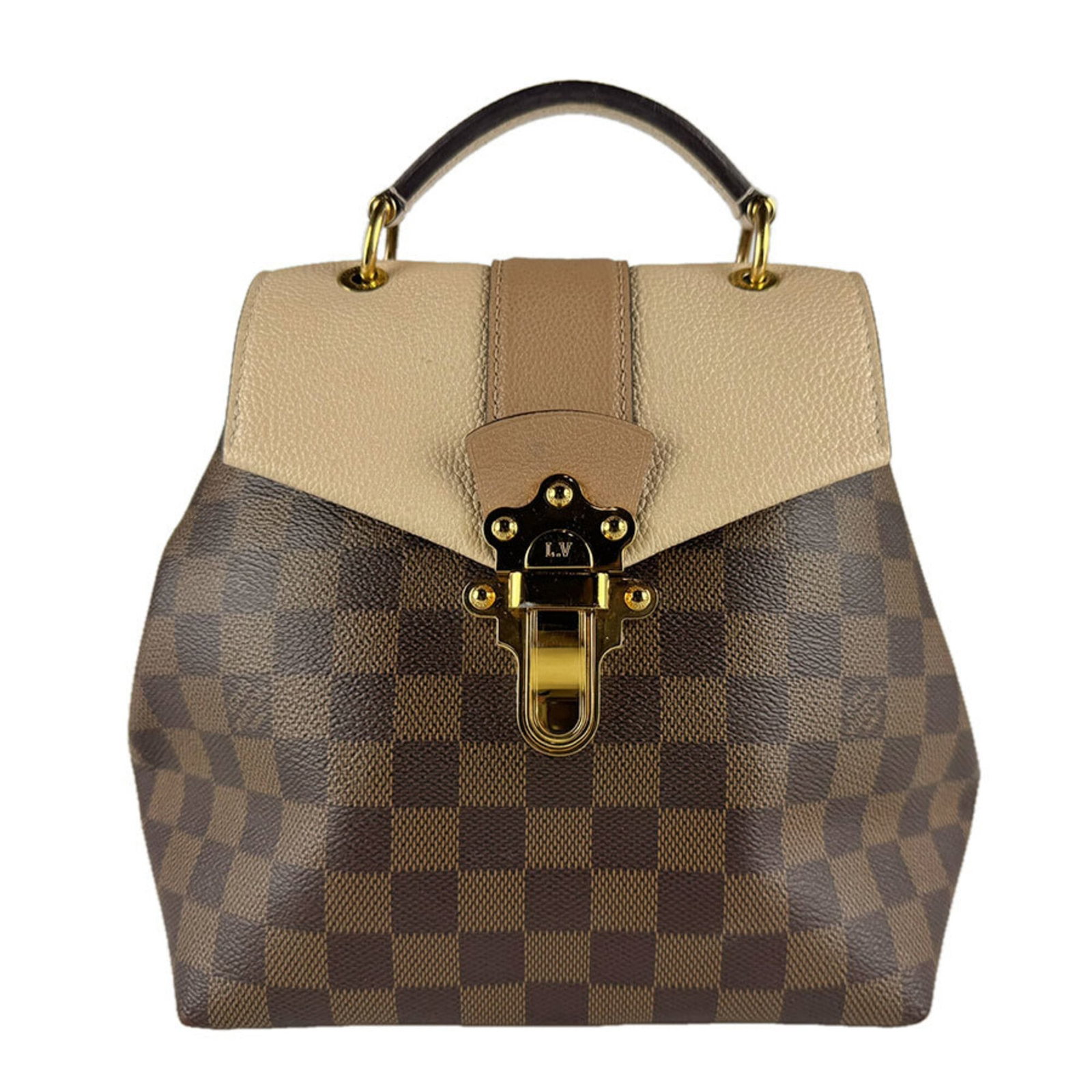 Louis Vuitton canvas leather backpack damier: Louis Vuitton canvas leather backpack damier Damier canvas and leather backpack from Louis Vuitton, featuring the iconic Beige and Brown color combination. This used backpack has visible traces of usa