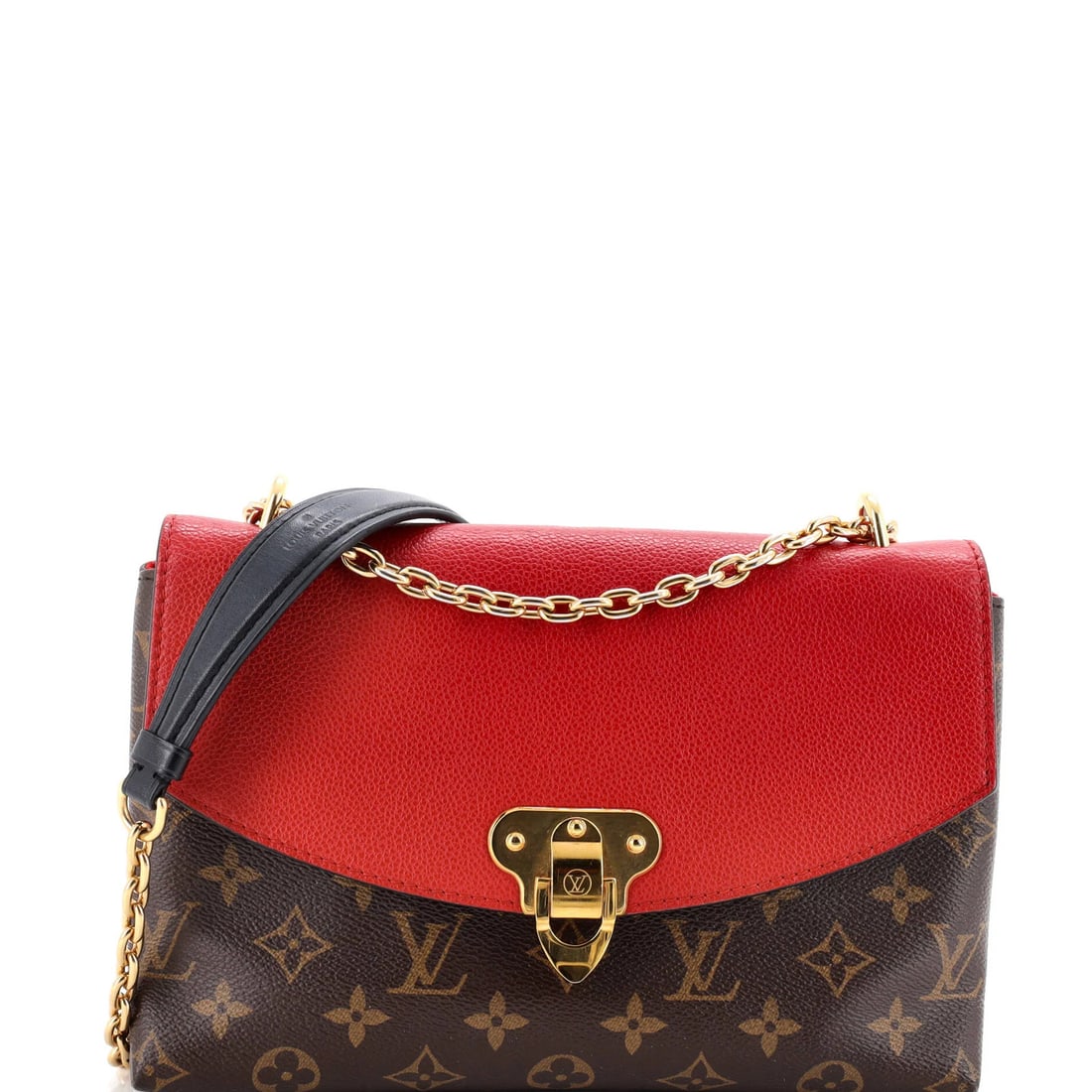 Monogram Canvas Leather Louis Vuitton Saint Placide Handbag: Monogram Canvas Leather Louis Vuitton Saint Placide Handbag Monogram Canvas and Leather Exterior, Red Color. The Saint Placide Handbag features a unique combination of canvas coated leather and