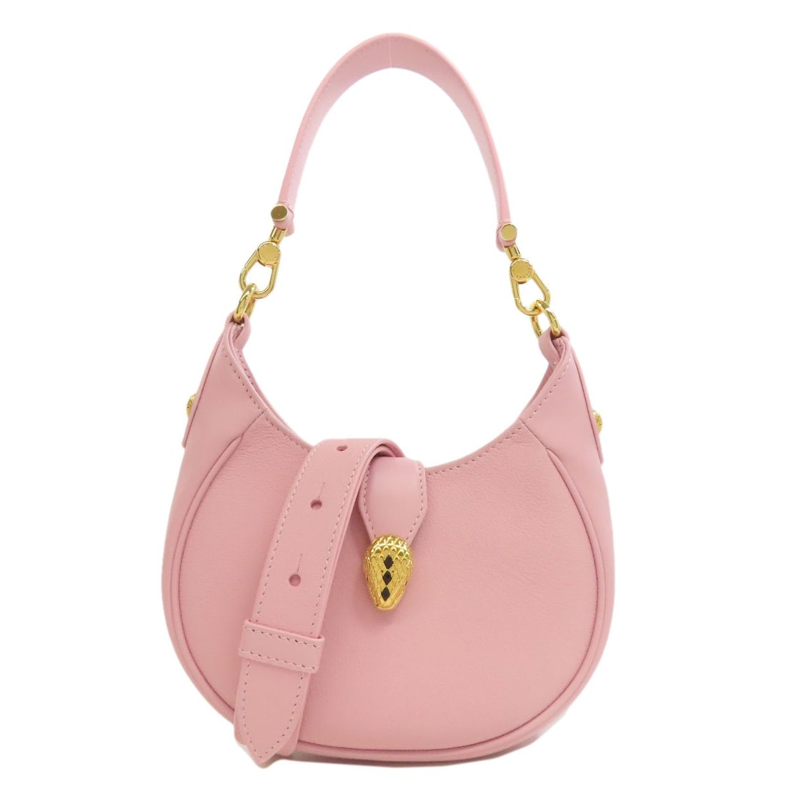Bvlgari Semperti Ellipse Small 2Way Handbag Leather: Bvlgari Semperti Ellipse Small 2Way Handbag Leather Pink leather BVLGARI Semperti Ellipse Small 2Way Handbag. This small handbag features a distinctive ellipse shape and a two-way closure, showcasing
