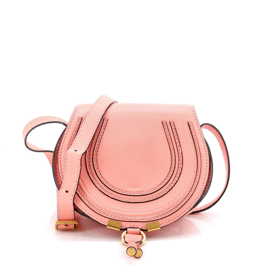 Chloe Marcie Crossbody Bag Leather Mini: Chloe Marcie Crossbody Bag Leather Mini Chloe Marcie Crossbody Bag Leather Mini in vibrant pink leather, featuring a mini size with a handle drop of 21-23" and adjustable strap drop. The bag's exterio