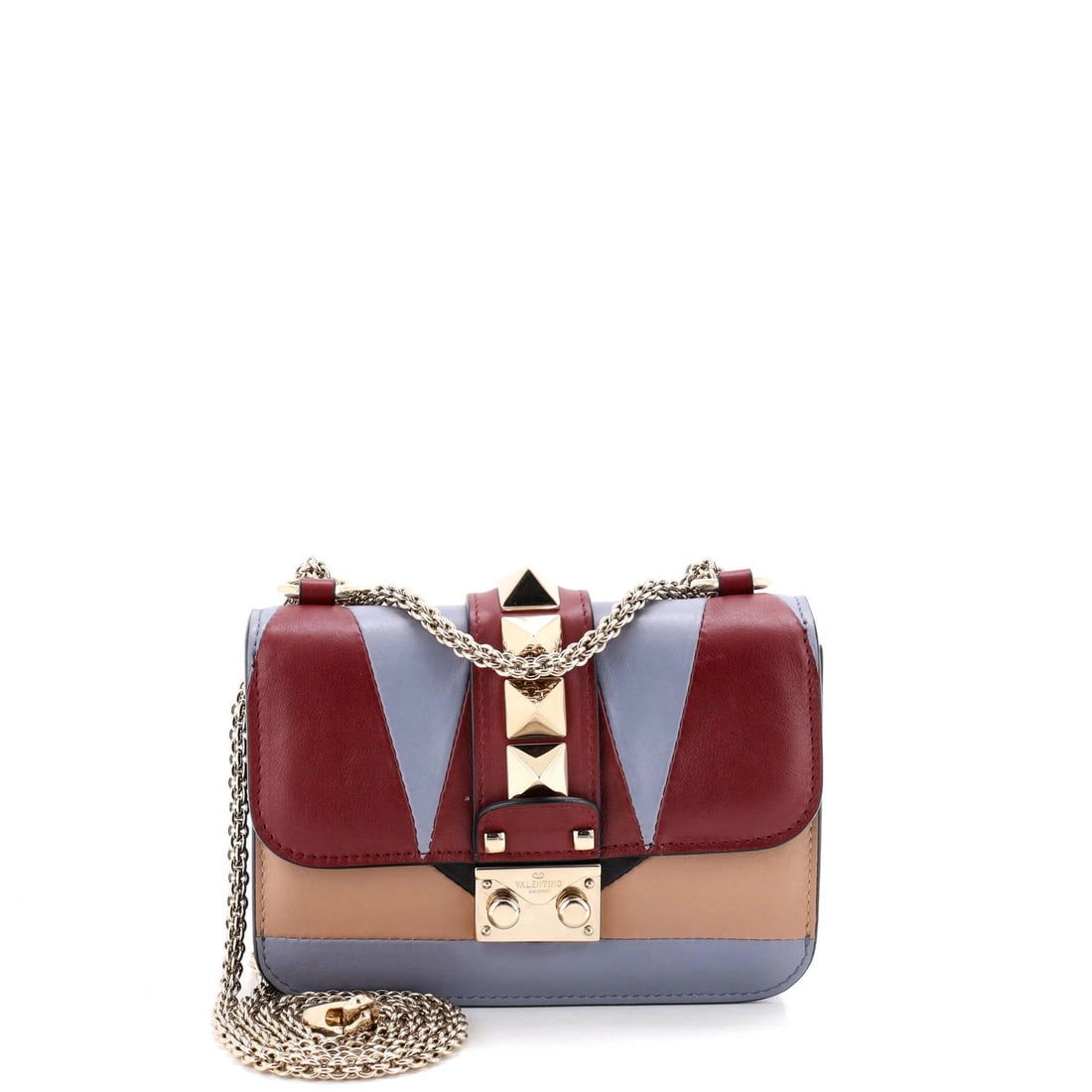 Glam lock shoulder bag in geometric block leather mini Valentino: Glam lock shoulder bag in geometric block leather mini Valentino Mini Glam Lock Shoulder Bag in Geometric Block Leather from Valentino Garavani features a striking multicolor exterior with geometric c