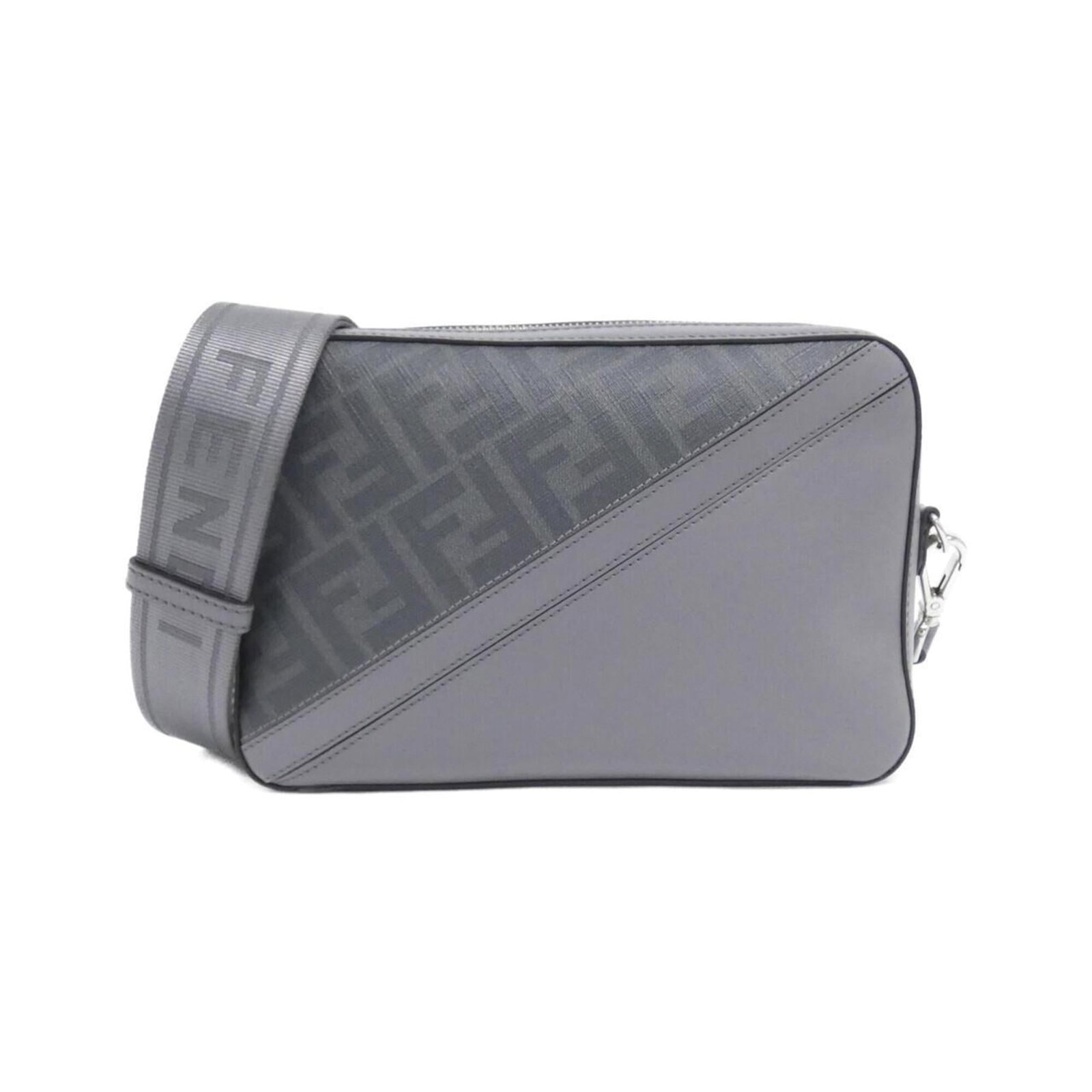Shoulder Bag Coated Leather Canvas Fendi: Shoulder Bag Coated Leather Canvas Fendi Coated canvas and leather combine in this versatile shoulder bag from Fendi, available in a sophisticated gray hue. Measuring 15cm x 22.5cm x 4.5cm, it feature
