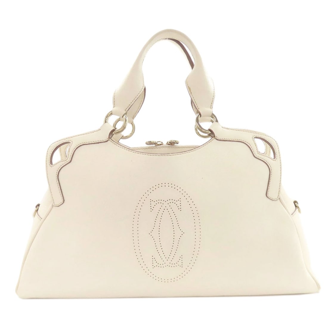 Cartier Marcello Handbag Leather: Cartier Marcello Handbag Leather White leather Cartier Marcello handbag, bearing a signature. Made from high-quality materials, this classic design is a timeless accessory for everyday use. Its sleek
