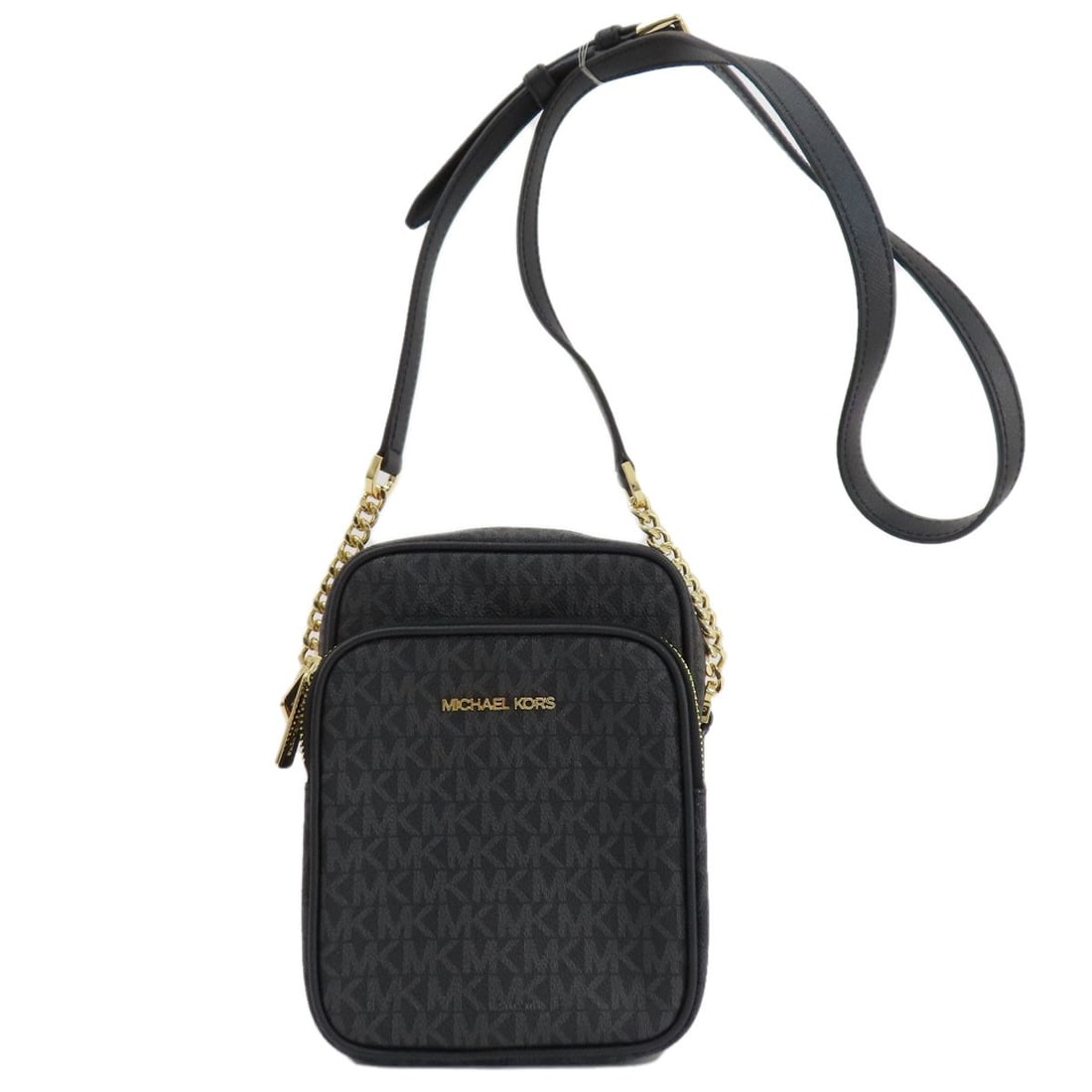 Mk Signature Shoulder Bag Pvc by Michael Kors: Mk Signature Shoulder Bag Pvc by Michael Kors Black Mk Signature Shoulder Bag Pvc by Michael Kors features a sleek design with PVC exterior. The bag's signature is present, bearing the mark of the