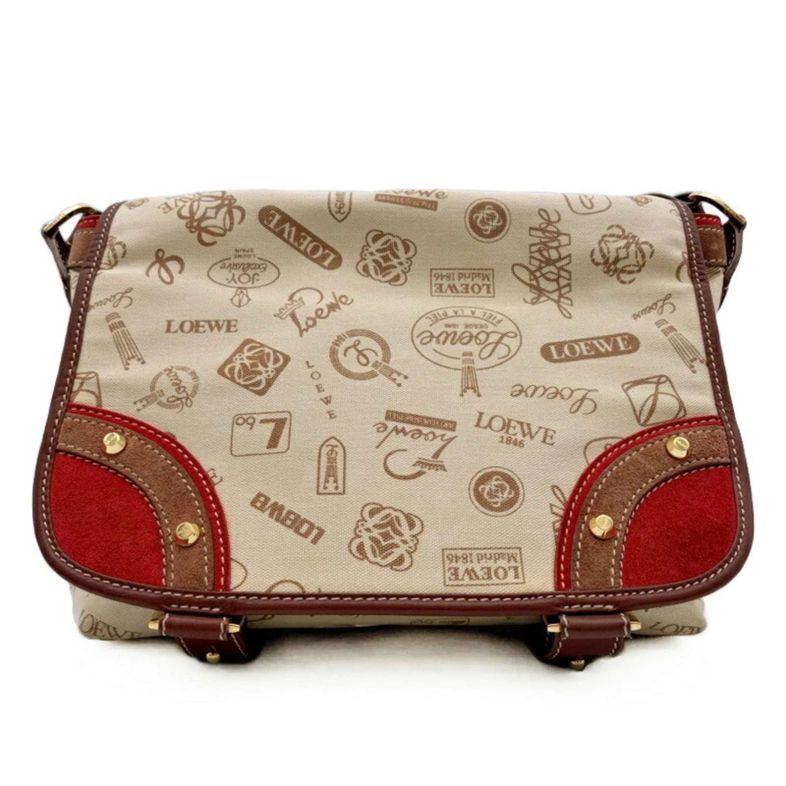 Shoulder Bag Canvas Leather By Loewe: Shoulder Bag Canvas Leather By Loewe Canvas and leather combine in this understated shoulder bag from Loewe, boasting a classic beige brown hue. Traces of usage are evident, with minor scratches and