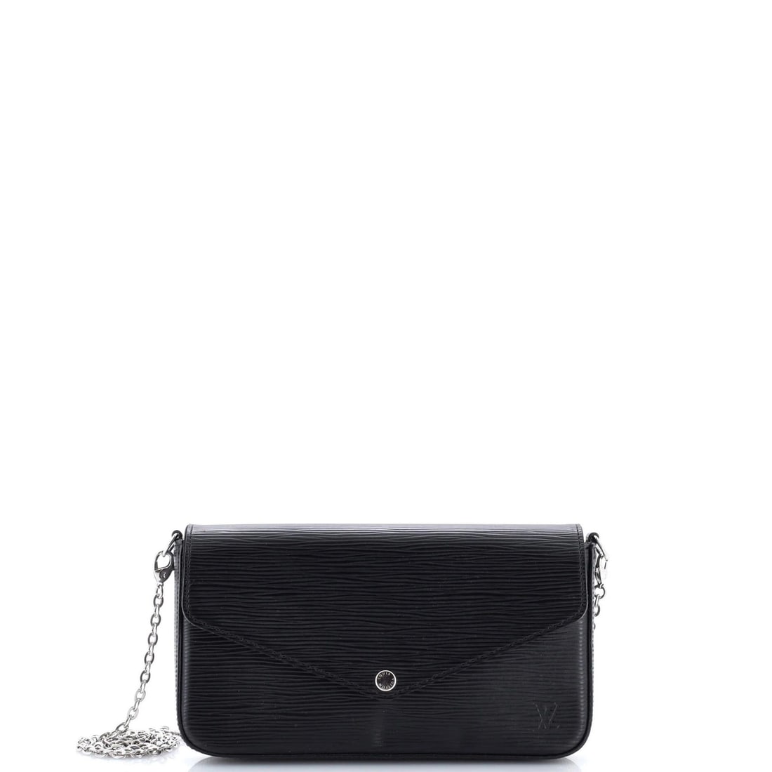 Epi Leather Pochette Felicie Louis Vuitton: Epi Leather Pochette Felicie Louis Vuitton The Louis Vuitton Felicie Pochette Epi Leather Cross Body Bag features a classic black exterior with scuffs, creases, and minor edge wear. The interior