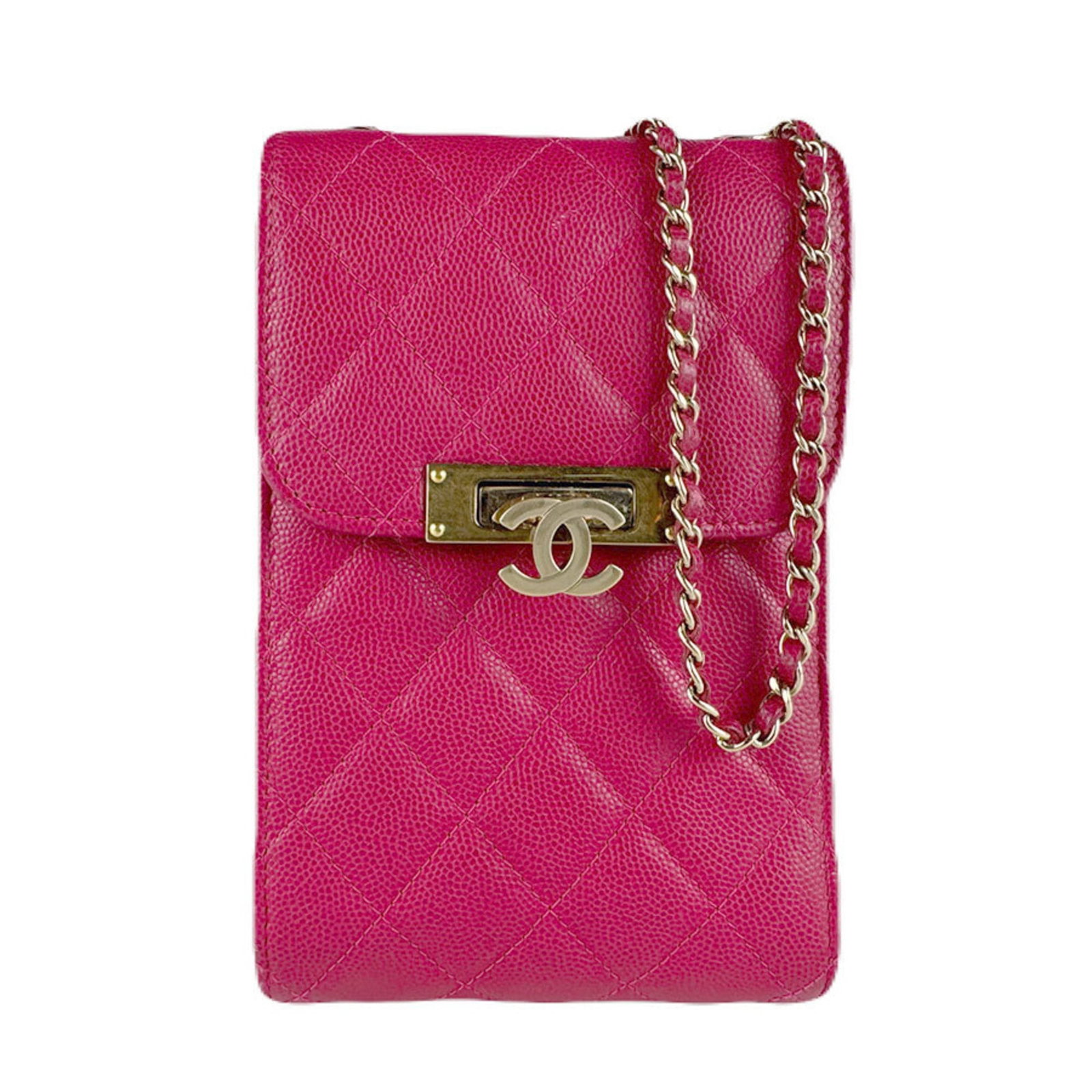 Chanel Shoulder Bag Grained Calfskin: Chanel Shoulder Bag Grained Calfskin Grained Calfskin Shoulder Bag from Chanel. This used shoulder bag features gold hardware and a classic flap closure, with traces of usage visible on the exterior. 
