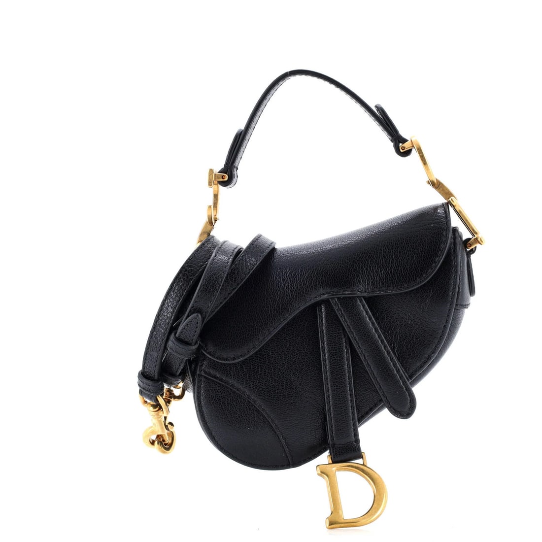Christian Dior Saddle Handbag with Strap Leather Micro: Christian Dior Saddle Handbag with Strap Leather Micro Christian Dior's Saddle Handbag with Strap Leather Micro boasts sleek, sophisticated design. This micro shoulder bag features black leather