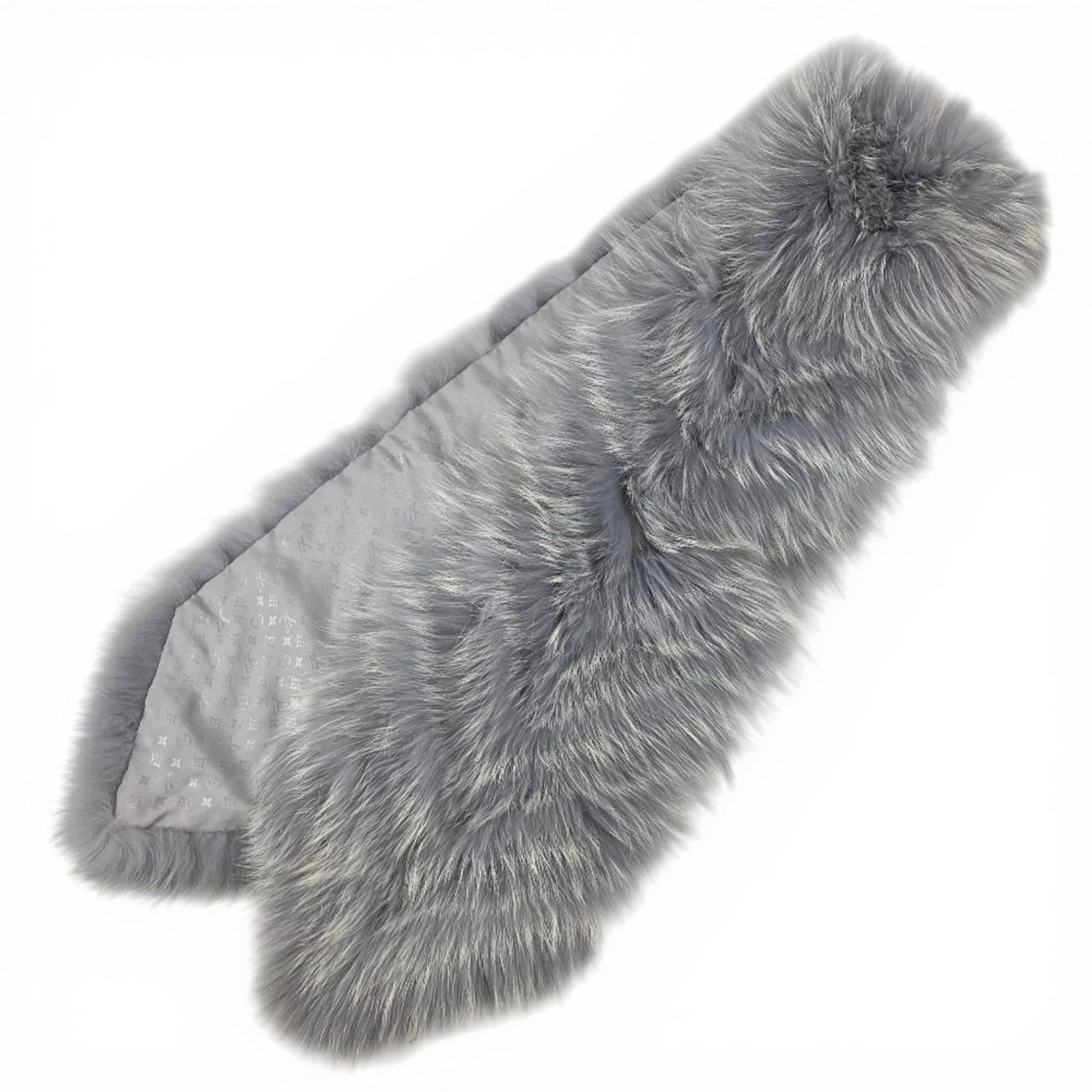 Fur Tippet Louis Vuitton: Fur Tippet Louis Vuitton Gray and light blue fur tippets from Louis Vuitton, featuring a striking combination of colors. The item measures 25.5cm x 1.6m in length and width, made from a mix of