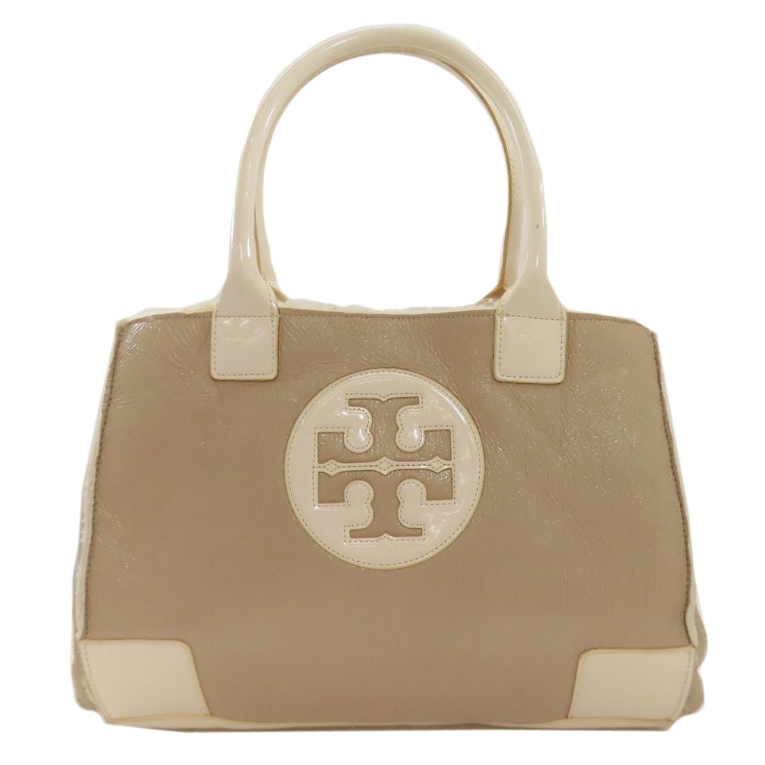 Tory Burch Logo Tote Bag Leather Mouton: Tory Burch Logo Tote Bag Leather Mouton Beige leather tote bag with Tory Burch logo, made from high-quality leather. This classic style features a timeless design and elegant color that complements an