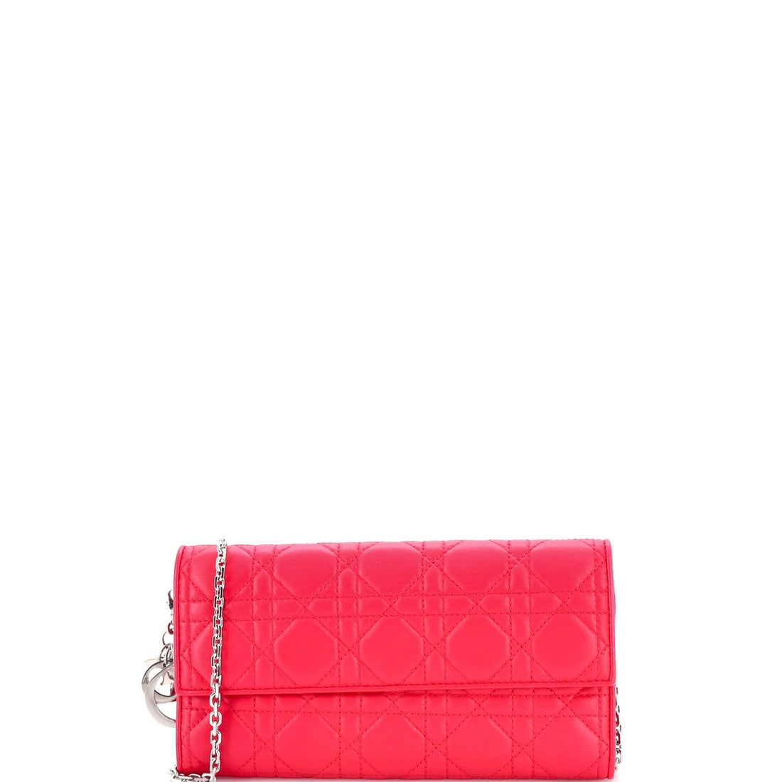 Christian Dior Lady Dior Quilt Lambskin Cannage Chain Wallet: Christian Dior Lady Dior Quilt Lambskin Cannage Chain Wallet The Christian Dior Lady Dior Quilt Lambskin Cannage Chain Wallet boasts a striking pink exterior, adorned with intricate details and a