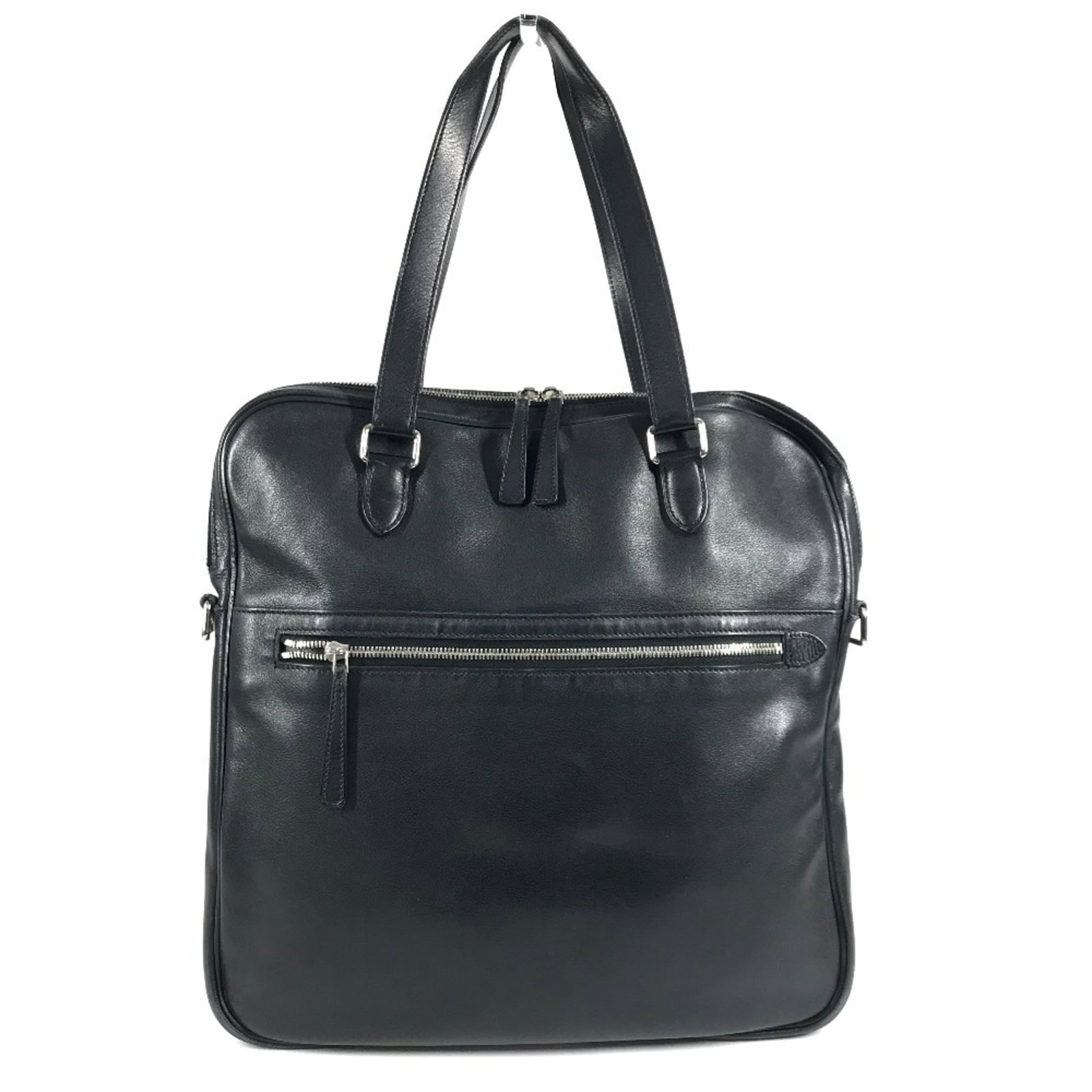 Hermes Leather Tote Bag Handbag Shoulder: Hermes Leather Tote Bag Handbag Shoulder Black leather tote bag from Hermes with classic design, measuring 36.5cm x 36cm x 3.5cm, in good condition despite showing traces of usage and minor