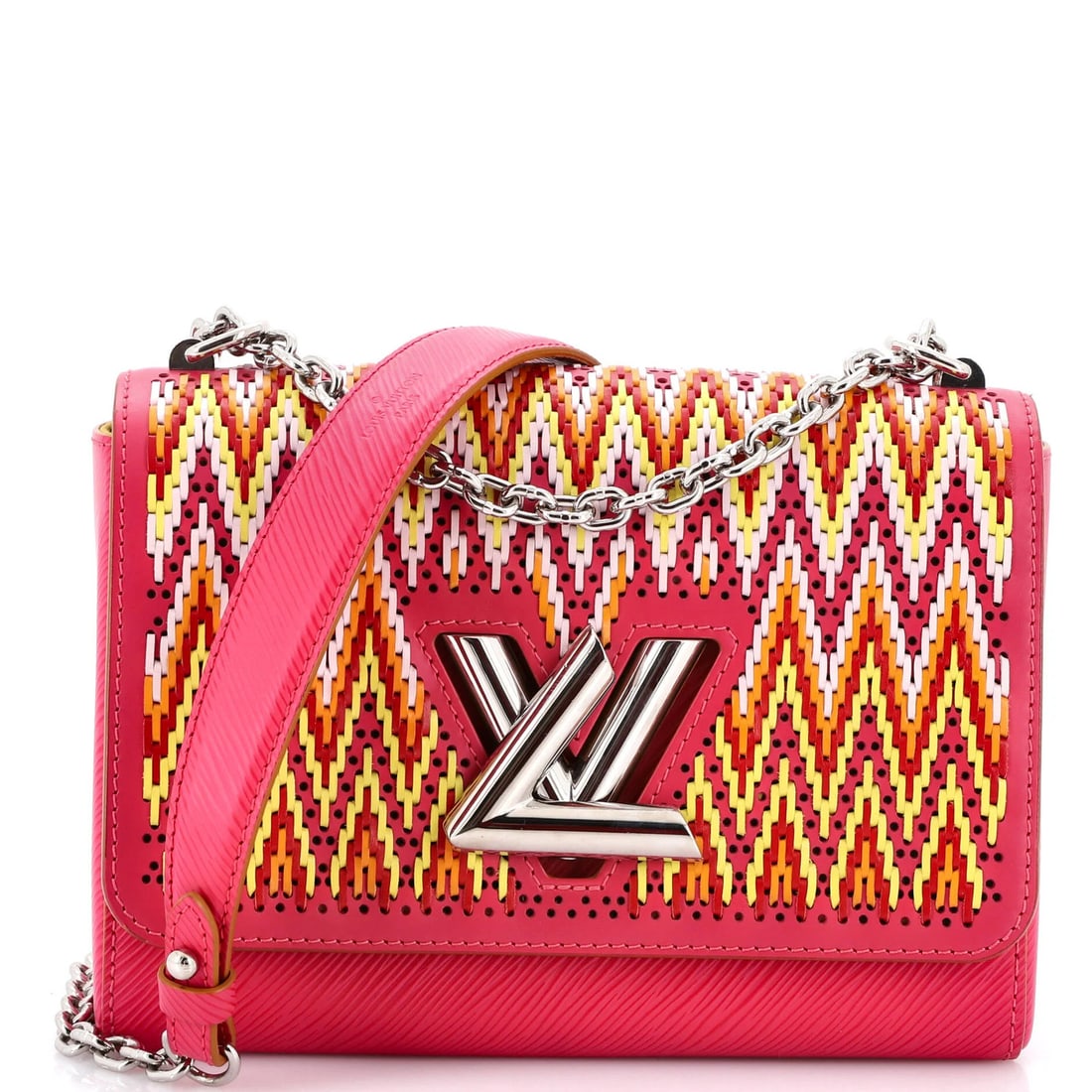 Twist Handbag Stitched Leather Epi Limited Edition Louis Vuitton MM: Twist Handbag Stitched Leather Epi Limited Edition Louis Vuitton MM Pink Stitched Leather Twist Handbag MM from Louis Vuitton's Limited Edition collection, featuring Epi leather and a signature. The