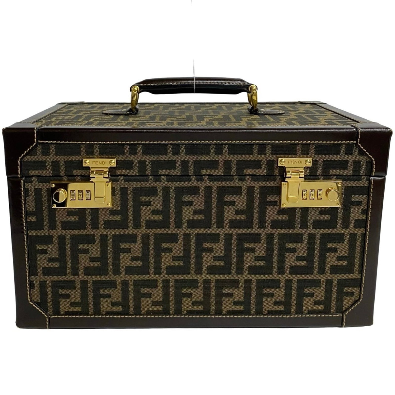Canvas leather handbag vanity bag Fendi: Canvas leather handbag vanity bag Fendi Canvas leather handbag vanity bag by Fendi in black, brown, or khaki features a canvas and leather construction. The bag measures 20cm x 35.5cm x 23cm and shows