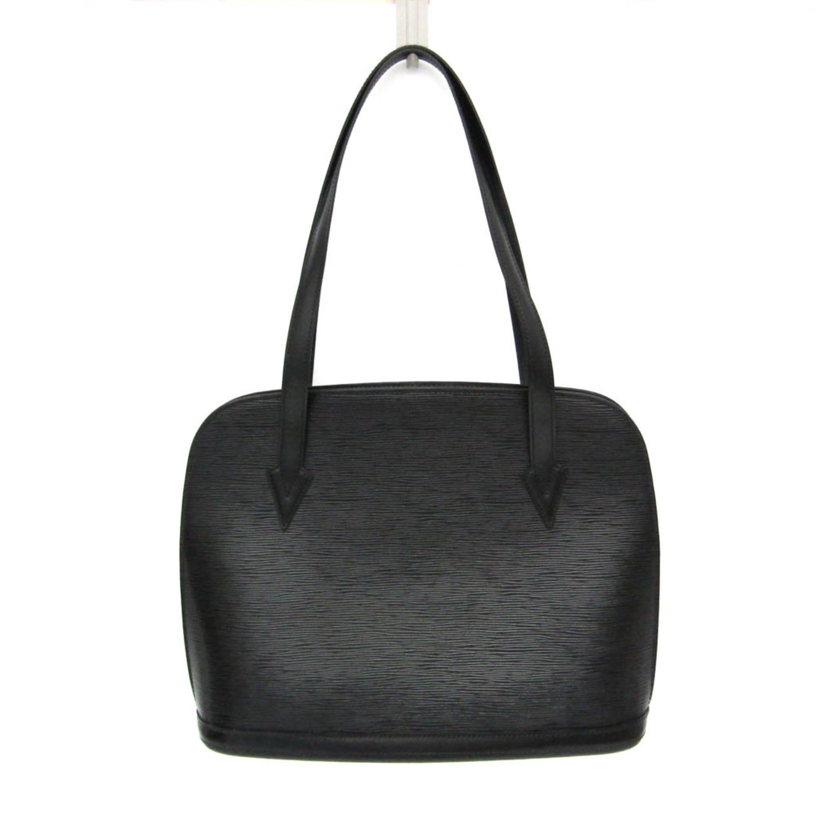 Vuitton Shoulder Bag Epi Leather by Louis: Vuitton Shoulder Bag Epi Leather by Louis Used Louis Vuitton Epi Leather shoulder bag in Noir color, featuring a zipper closure and two pockets. The bag has some scratches and dirt but remains in
