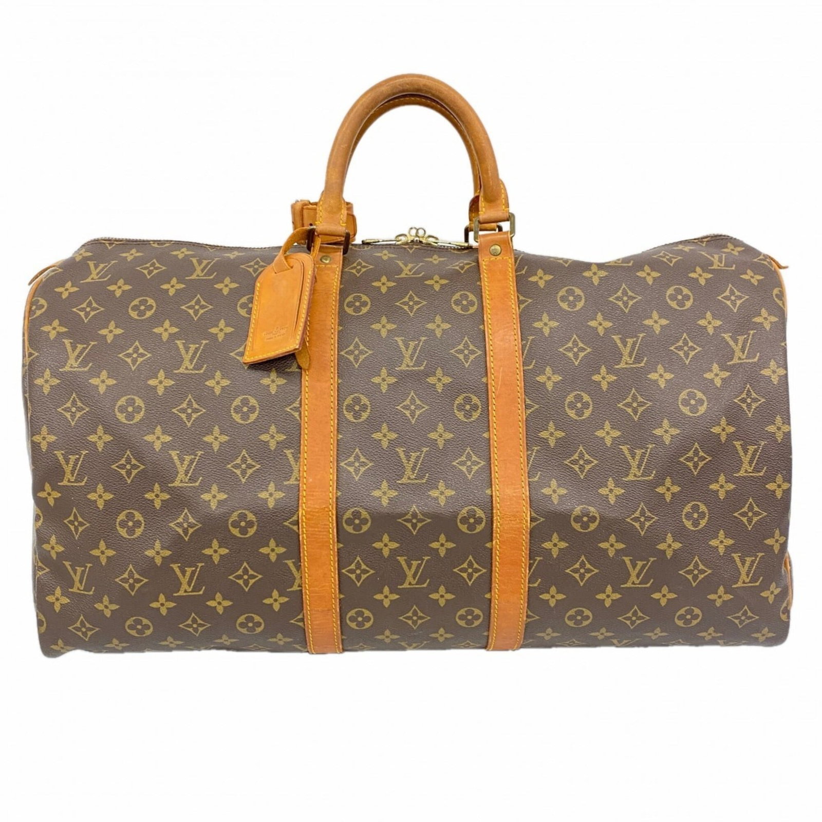 Boston Bag by Louis Vuitton: Boston Bag by Louis Vuitton Brown Louis Vuitton Boston Bag with Traces of Usage. This classic bag features a timeless design and signature monogram pattern, measuring 30cm x 55cm x 25cm. The brown