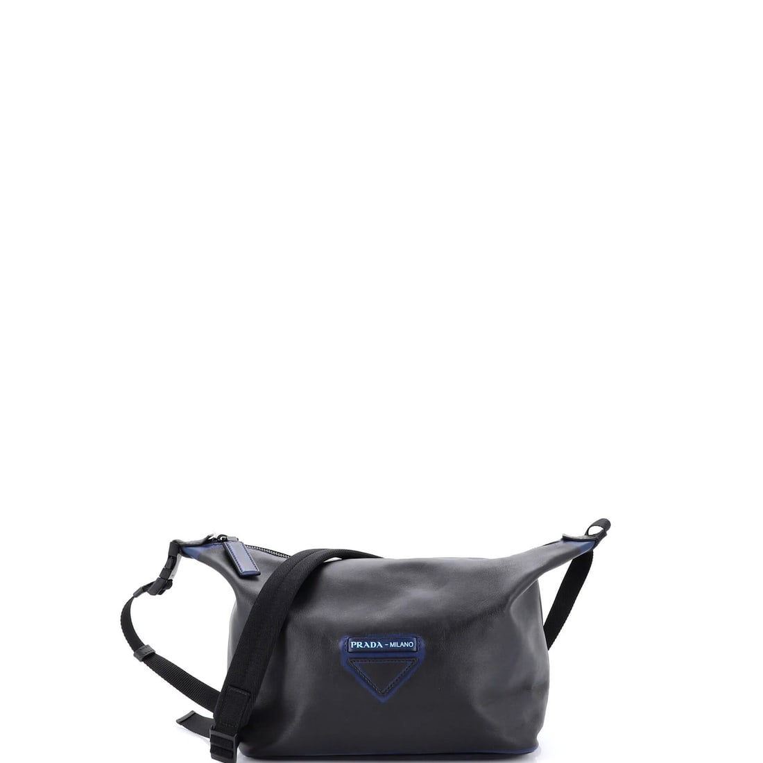 Concept small calfskin hobo Prada: Concept small calfskin hobo Prada Small calfskin Prada Concept Hobo in blue exterior, featuring black interior and silver hardware. This outlet item showcases minor imperfections such as separation