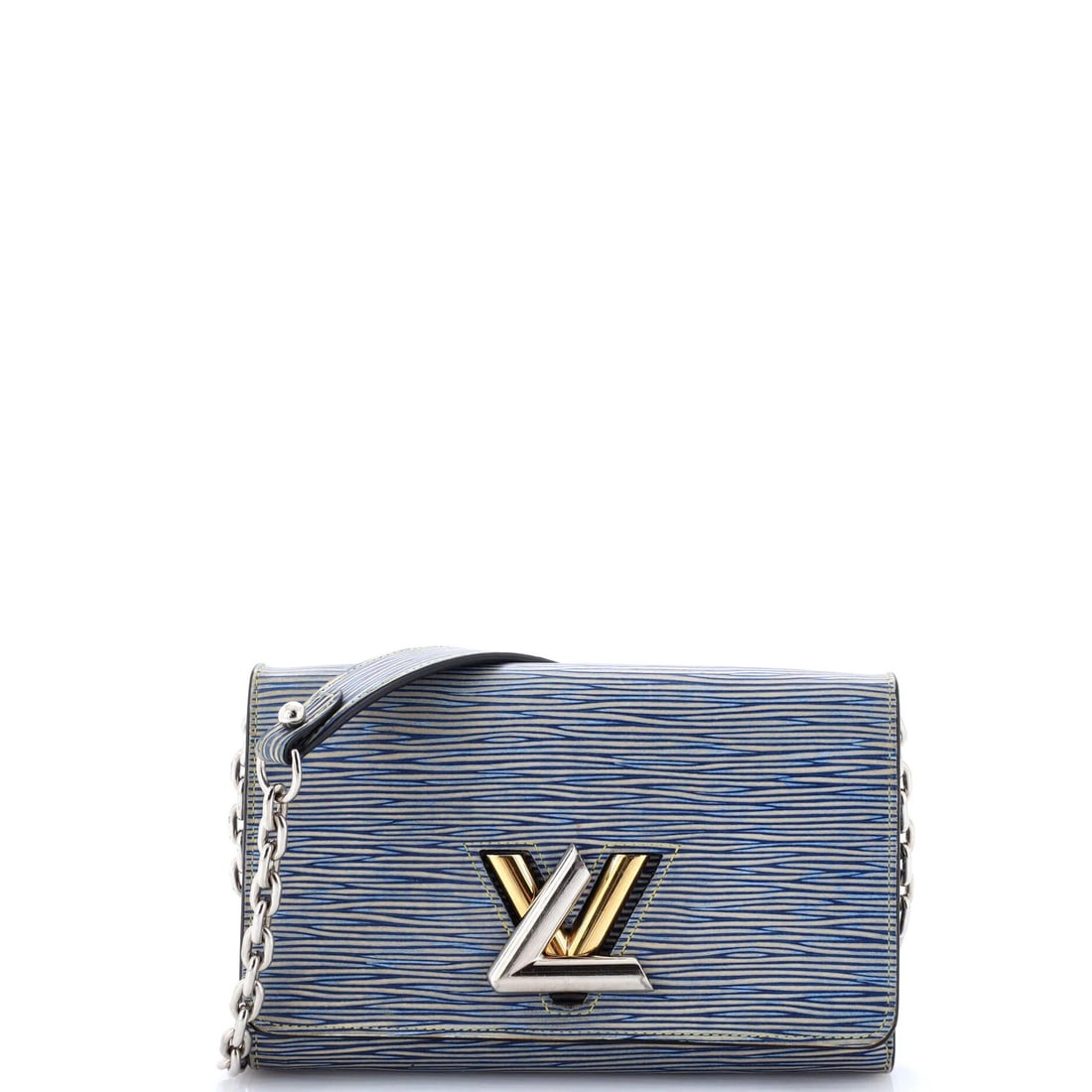 Epi Leather Twist Chain Louis Vuitton Wallet: Epi Leather Twist Chain Louis Vuitton Wallet The Epi Leather Twist Chain Louis Vuitton Wallet boasts a striking blue exterior, crafted from high-quality Epi leather. Measuring 5" in height and 7.5"