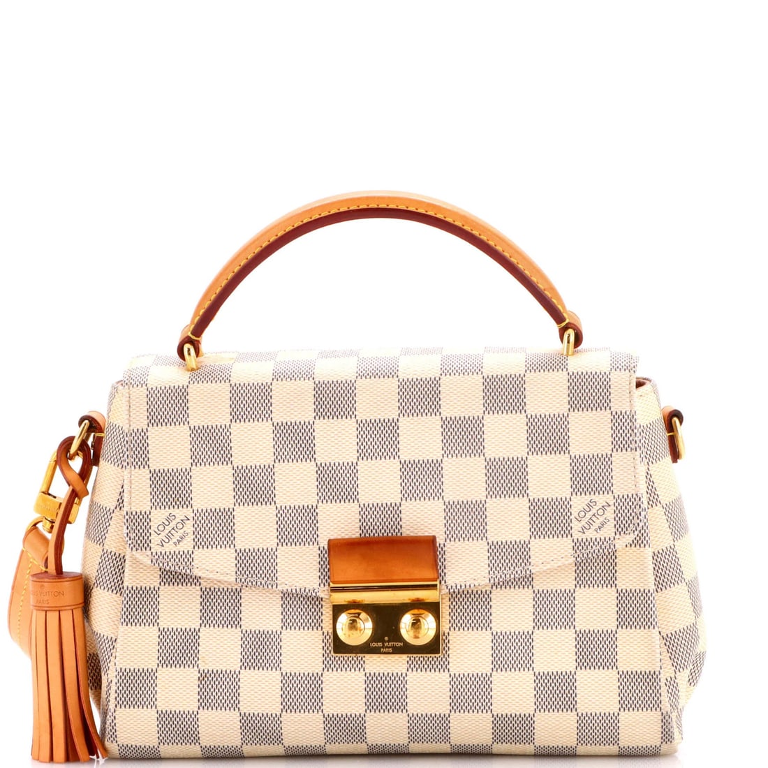 Croisette Damier Handbag Louis Vuitton: Croisette Damier Handbag Louis Vuitton White canvas coated Louis Vuitton Croisette Damier handbag with gold hardware, featuring a classic cross body design and tassel detail. The bag boasts a