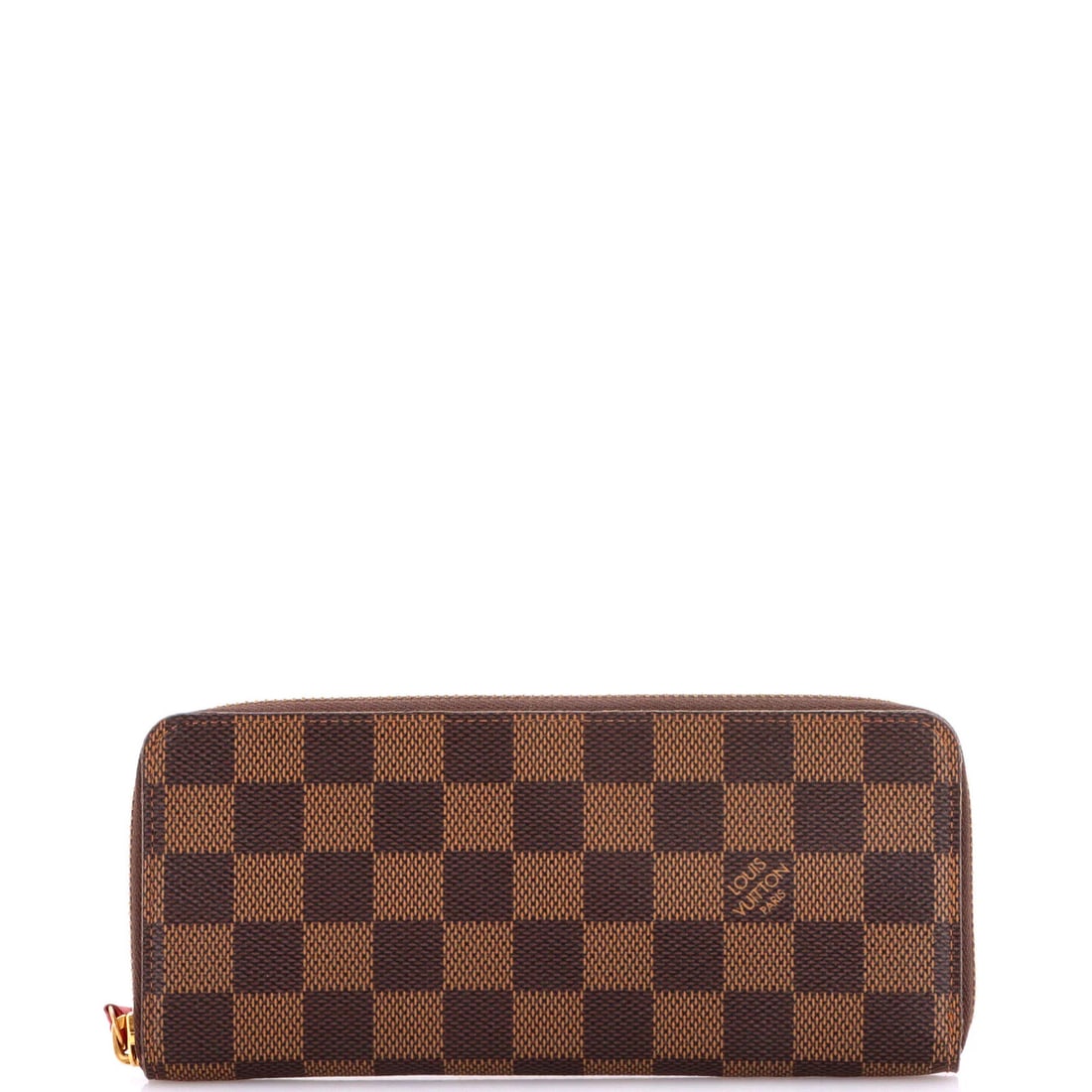 Damier Wallet Louis Vuitton Clemence: Damier Wallet Louis Vuitton Clemence Brown Damier Canvas Coated Louis Vuitton Clemence Wallet, featuring a classic design with a signature red leather interior and gold hardware. This pre-owned
