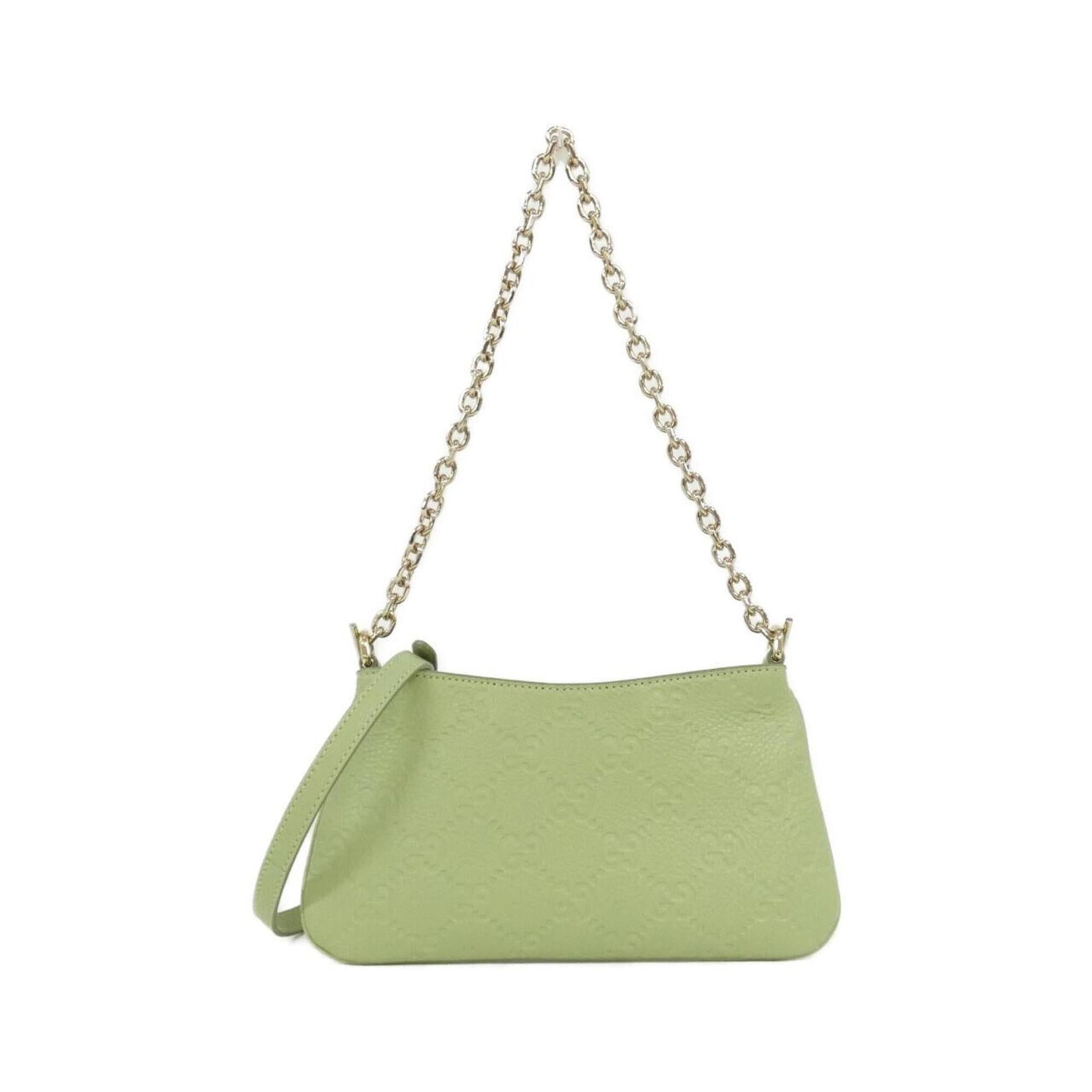 Shoulder Bag: Shoulder Bag Pale green leather shoulder bag with gold hardware, featuring a classic design and subtle elegance. Measuring 12cm x 23cm x 2cm, it has a comfortable handle length of 46cm and adjustable