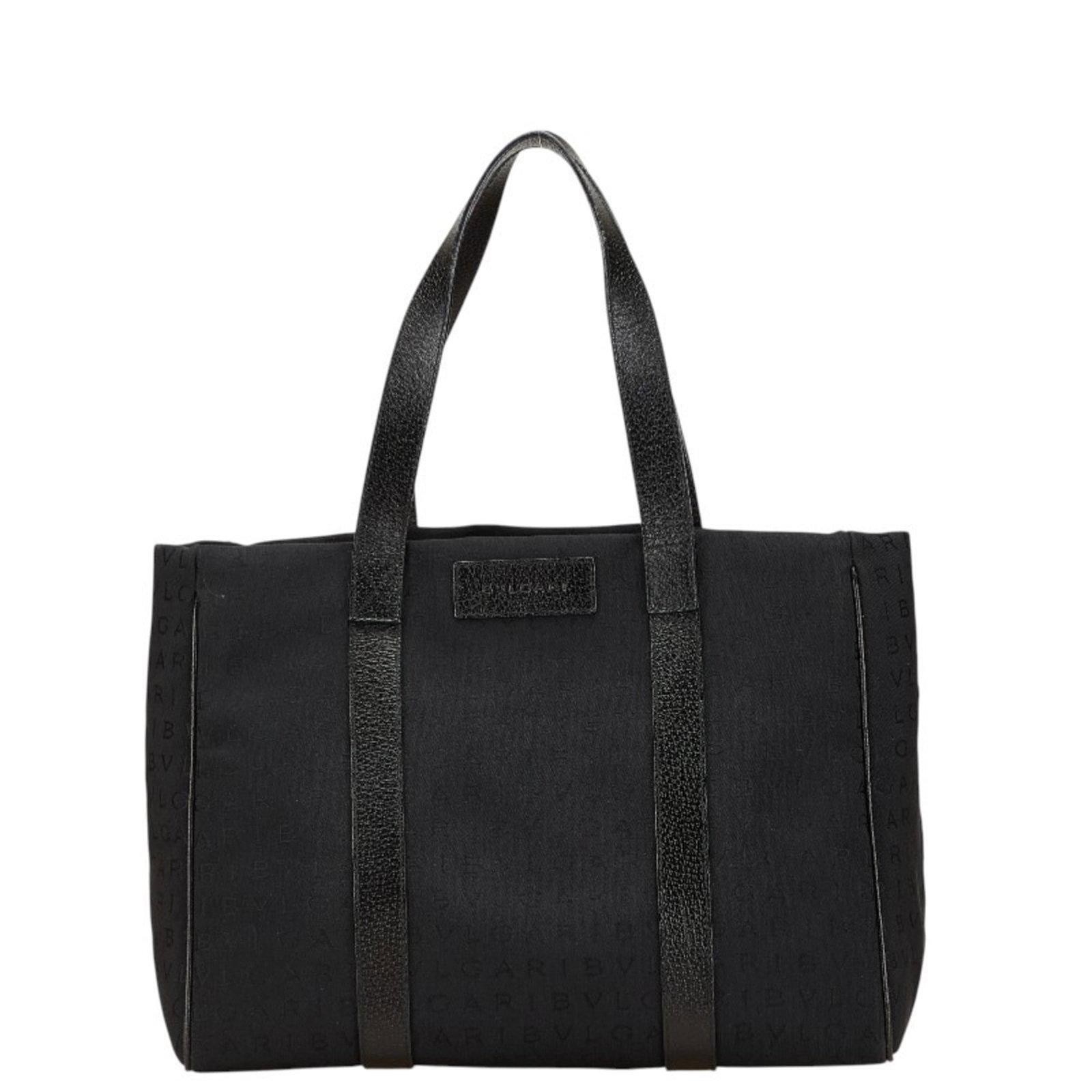 Bvlgari Tote Bag Canvas Leather: Bvlgari Tote Bag Canvas Leather Canvas and leather combine in sleek, modern design. The Bvlgari tote bag features a black canvas exterior with leather accents, measuring 23cm x 33cm x 13cm. Traces of