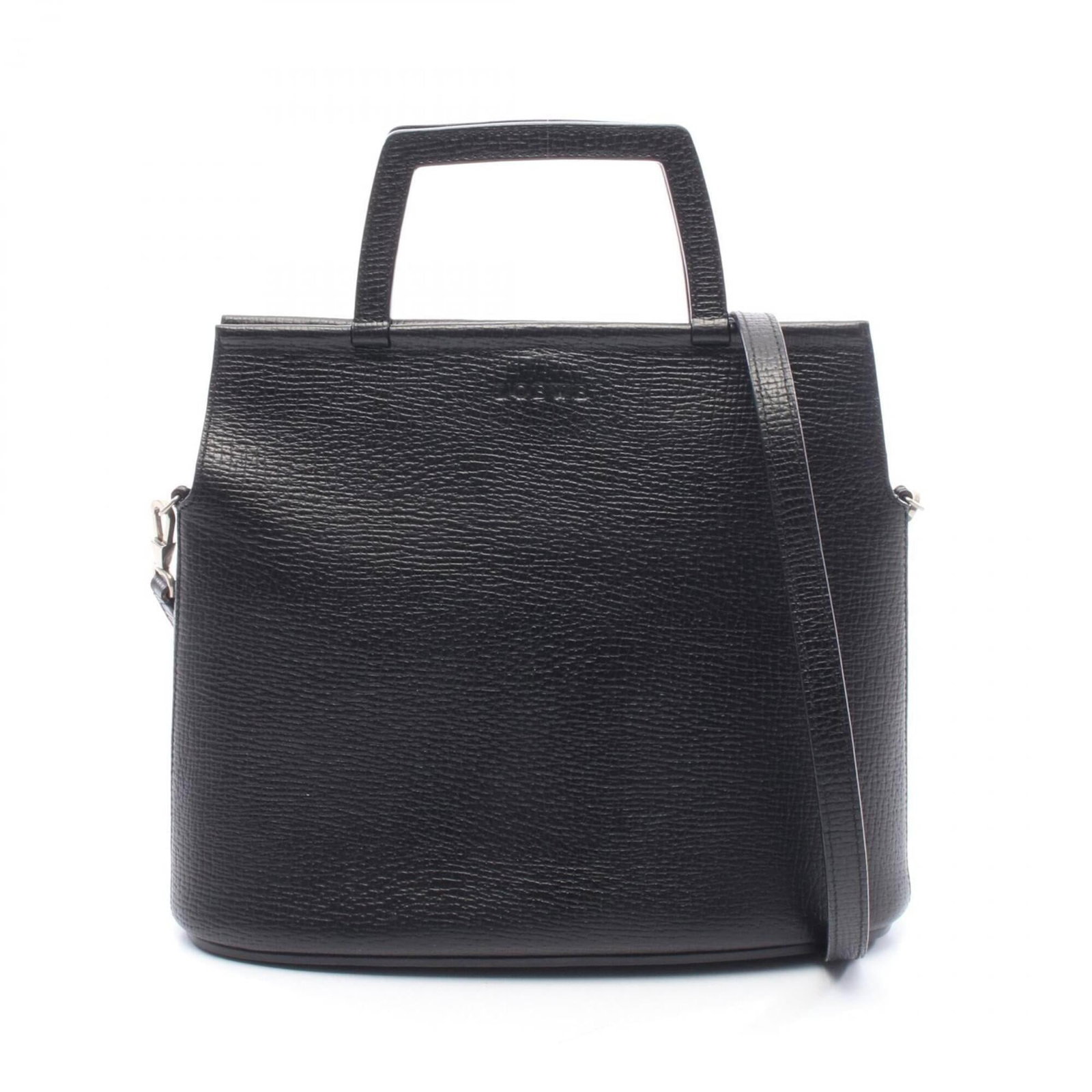 Handbag Leather from Loewe: Handbag Leather from Loewe Black Loewe handbag made from high-quality leather, featuring a classic design with subtle scratches and minor dirt marks. The bag measures 25cm x 29cm x 9.5cm and is in