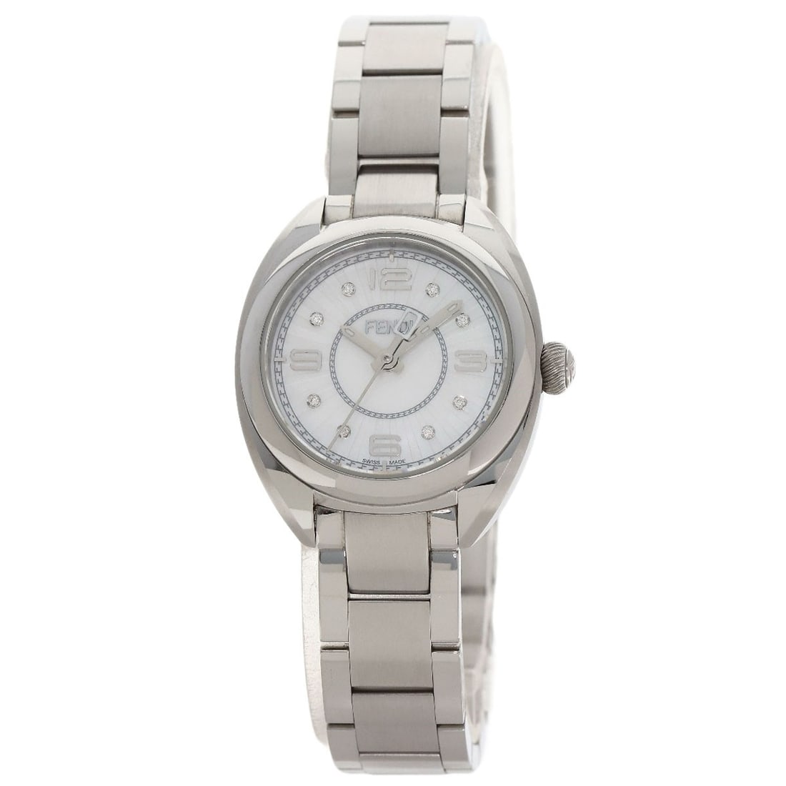 Fendi Moment 8P Diamond Watches 21000S Stainless Steel/ Stainless Steel: Fendi Moment 8P Diamond Watches 21000S Stainless Steel/ Stainless Steel Stainless steel case with a sleek, 26mm design. This Fendi Moment 8P Diamond Watches features an analog display and quartz