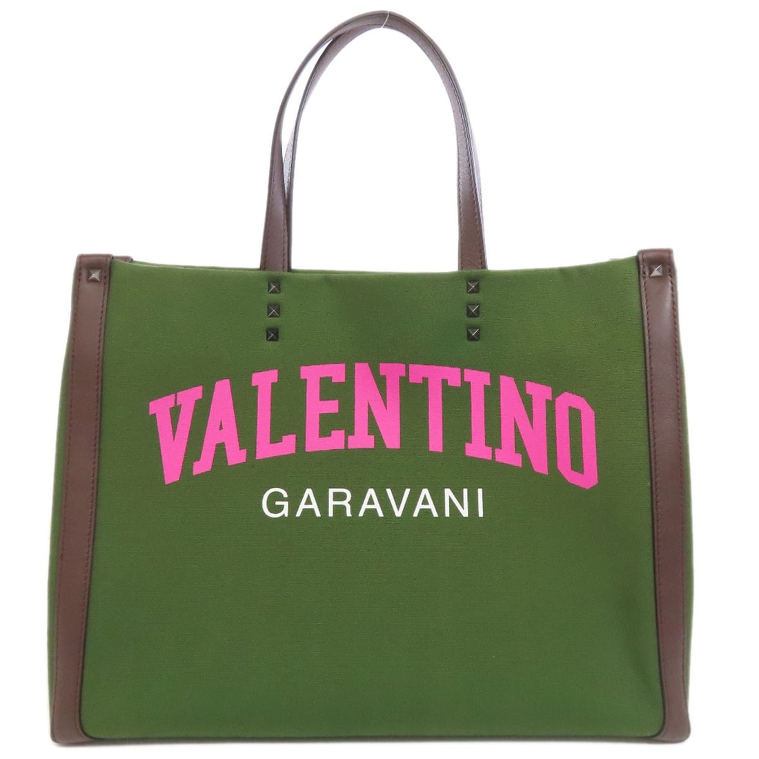 Valentino handbag canvas logo: Valentino handbag canvas logo Canvas logo Valentino handbag in green. This iconic design features the brand's signature logo on a canvas exterior, making it a stylish and recognizable accessory. The