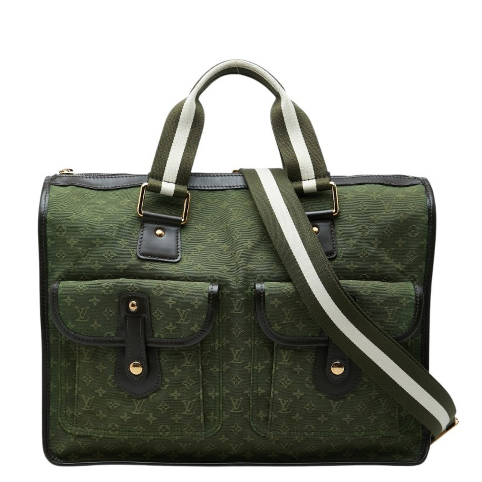 Shoulder Bag Canvas Leather Louis Vuitton: Shoulder Bag Canvas Leather Louis Vuitton Canvas and leather blend in this classic Louis Vuitton shoulder bag, available in a unique green and tan color combination. The bag's canvas exterior