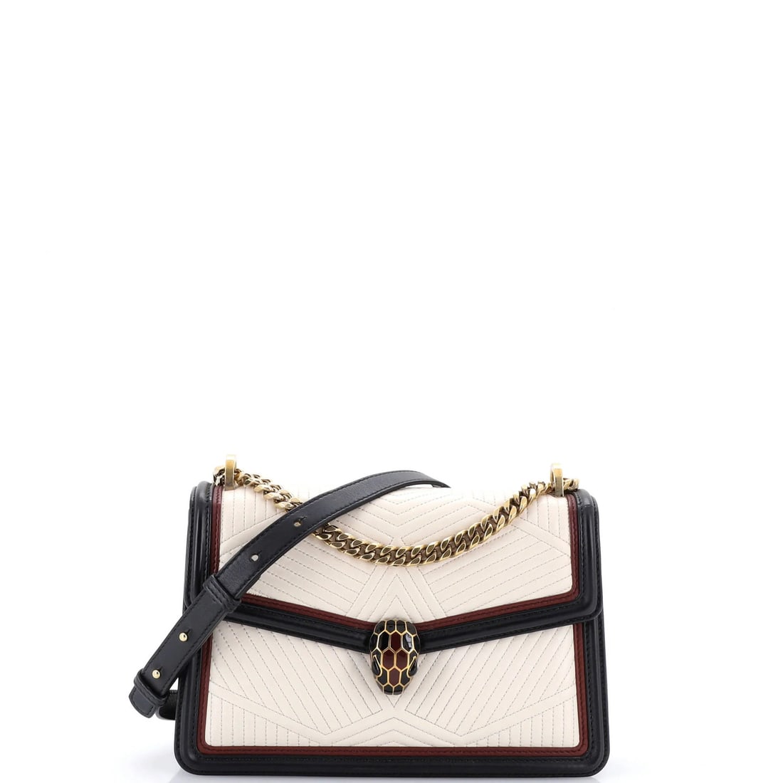 Serpenti Forever Bag Leather Quilted Small Shoulder: Serpenti Forever Bag Leather Quilted Small Shoulder The Serpenti Forever Bag Leather Quilted Small Shoulder boasts a sleek, white leather exterior with intricate quilted details. This stylish