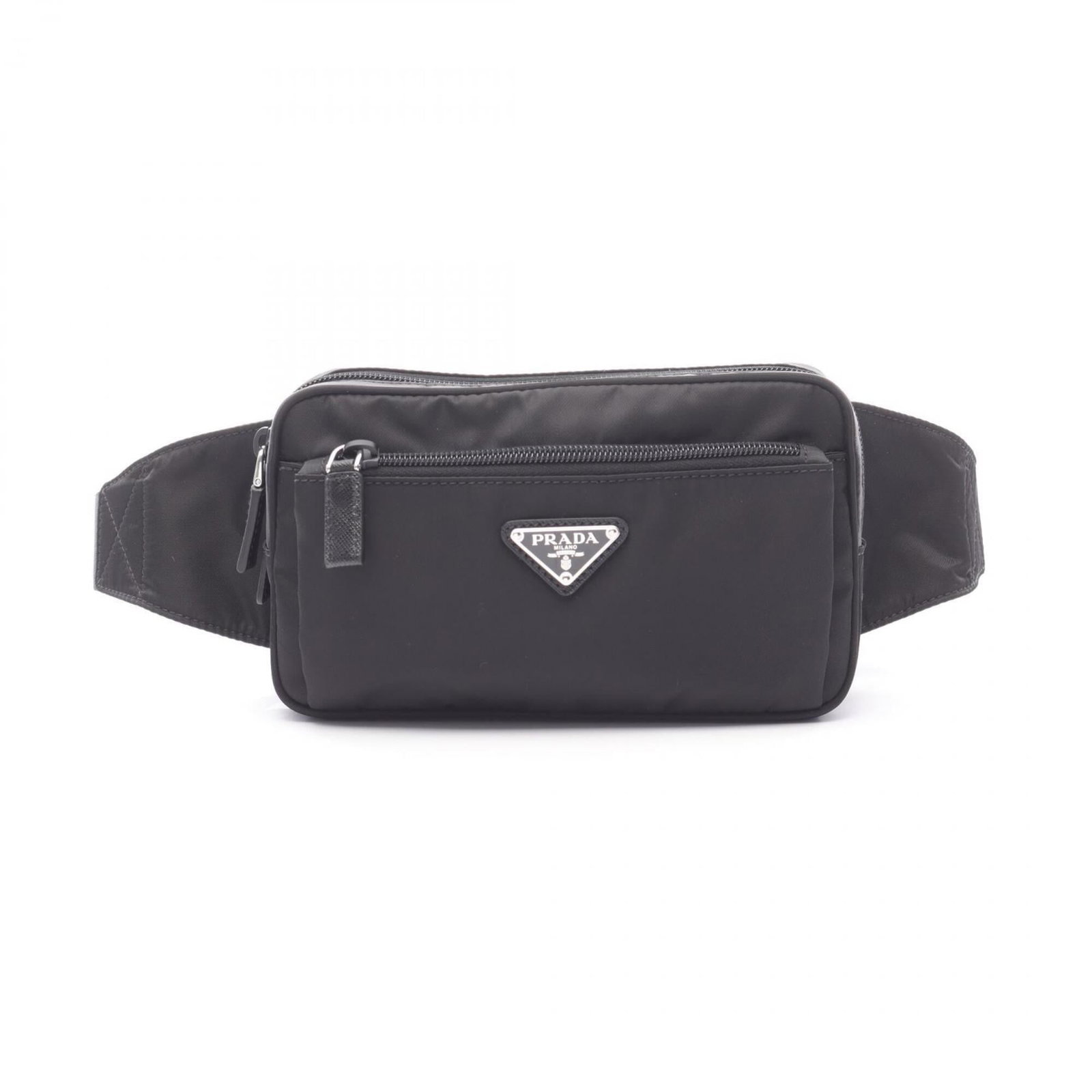 Sling Bag Nylon Saffiano Triangle Prada Fanny Pack: Sling Bag Nylon Saffiano Triangle Prada Fanny Pack Black Saffiano Nylon Prada Fanny Pack with Sling Bag Design, Opened Condition. This Sling Bag features the iconic Saffiano Triangle material and