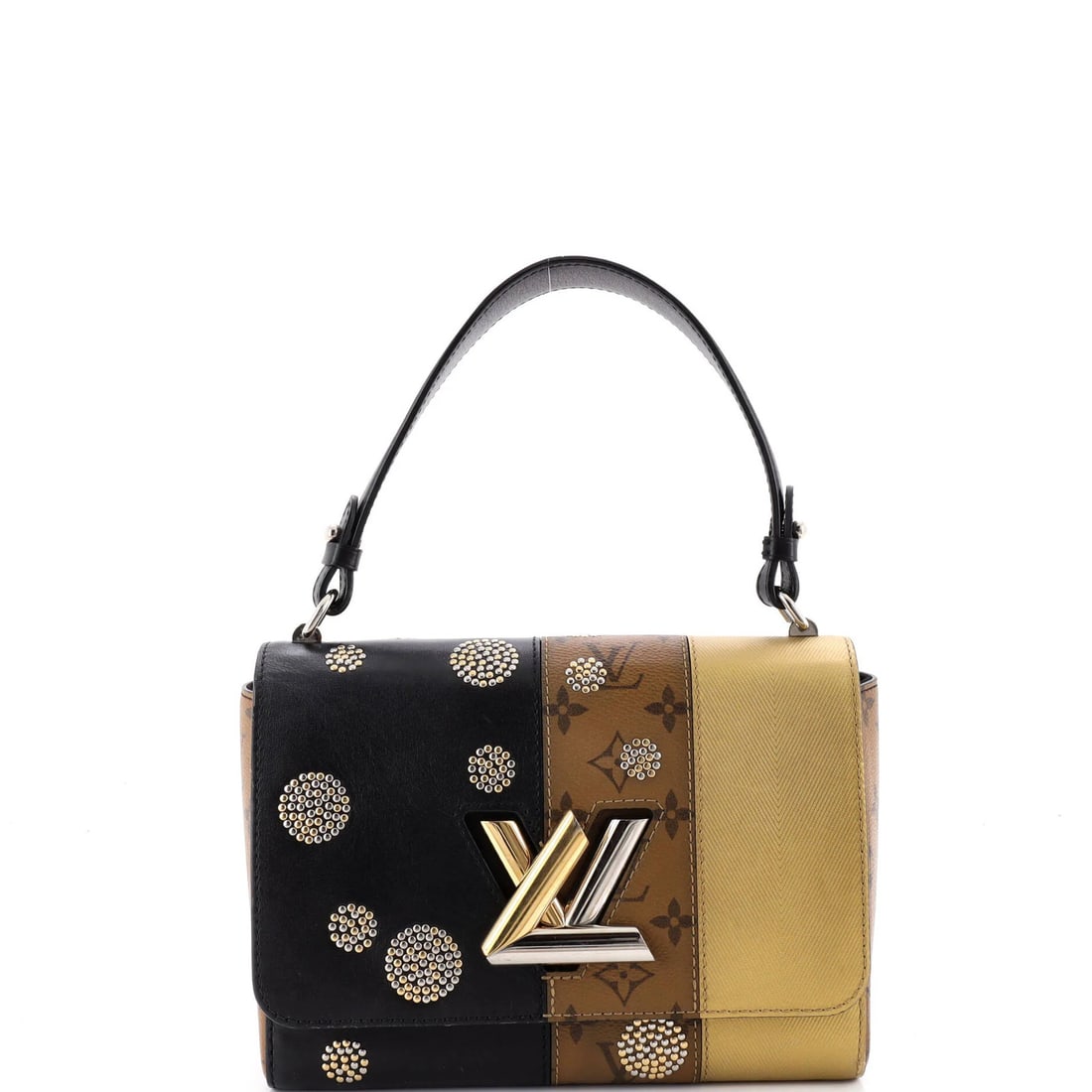 Louis Vuitton Twist Limited Edition Studded Handbag Monogram Reverse Canvas: Louis Vuitton Twist Limited Edition Studded Handbag Monogram Reverse Canvas The Louis Vuitton Twist Limited Edition Studded Handbag Monogram Reverse Canvas boasts a striking black exterior with