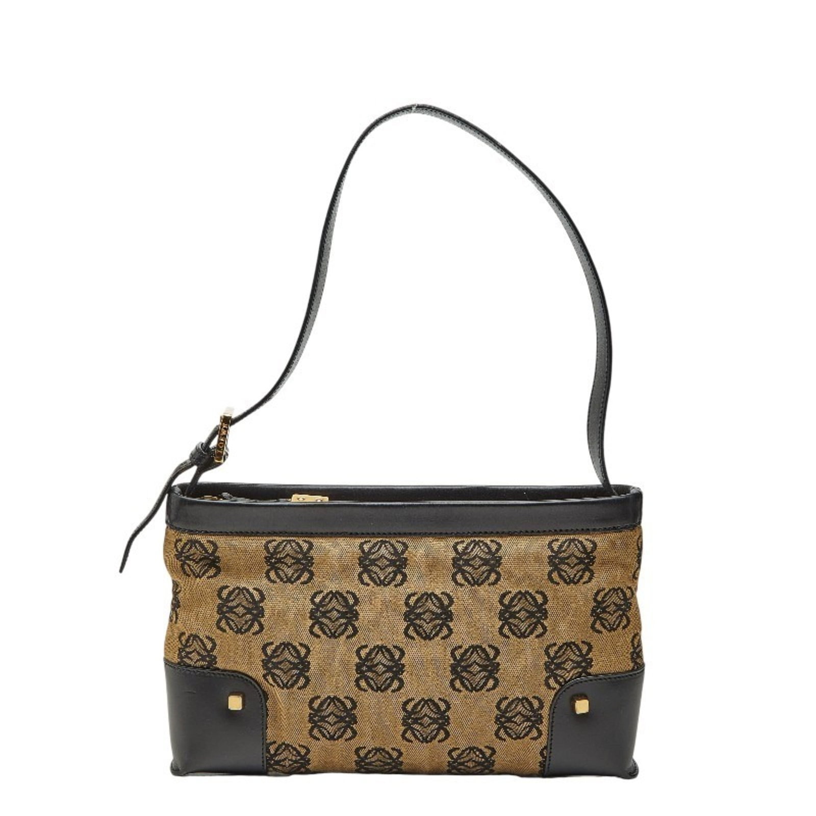 Loewe Handbag Shoulder Bag Canvas Leather: Loewe Handbag Shoulder Bag Canvas Leather Canvas and leather combine in this understated Loewe shoulder bag, featuring a timeless black color. The bag's canvas and leather construction provides a