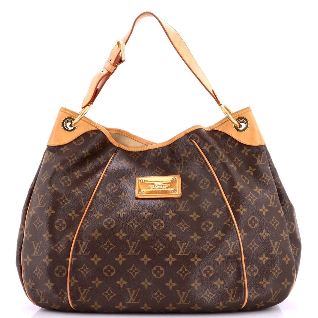 Louis Vuitton Galliera Handbag Monogram Canvas GM: Louis Vuitton Galliera Handbag Monogram Canvas GM Camel hair exterior, brown monogram canvas GM style, and neutral microfiber interior make this Louis Vuitton Galliera Handbag a unique piece. The bag
