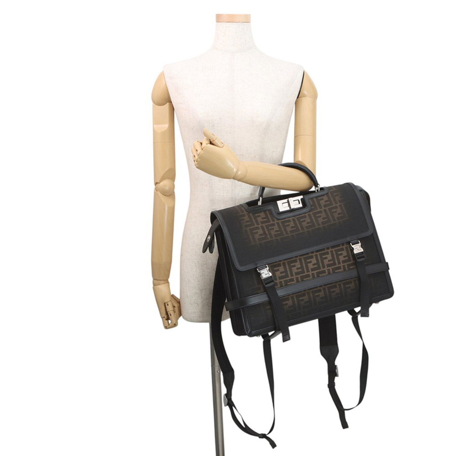 Canvas leather backpack handbag - 4