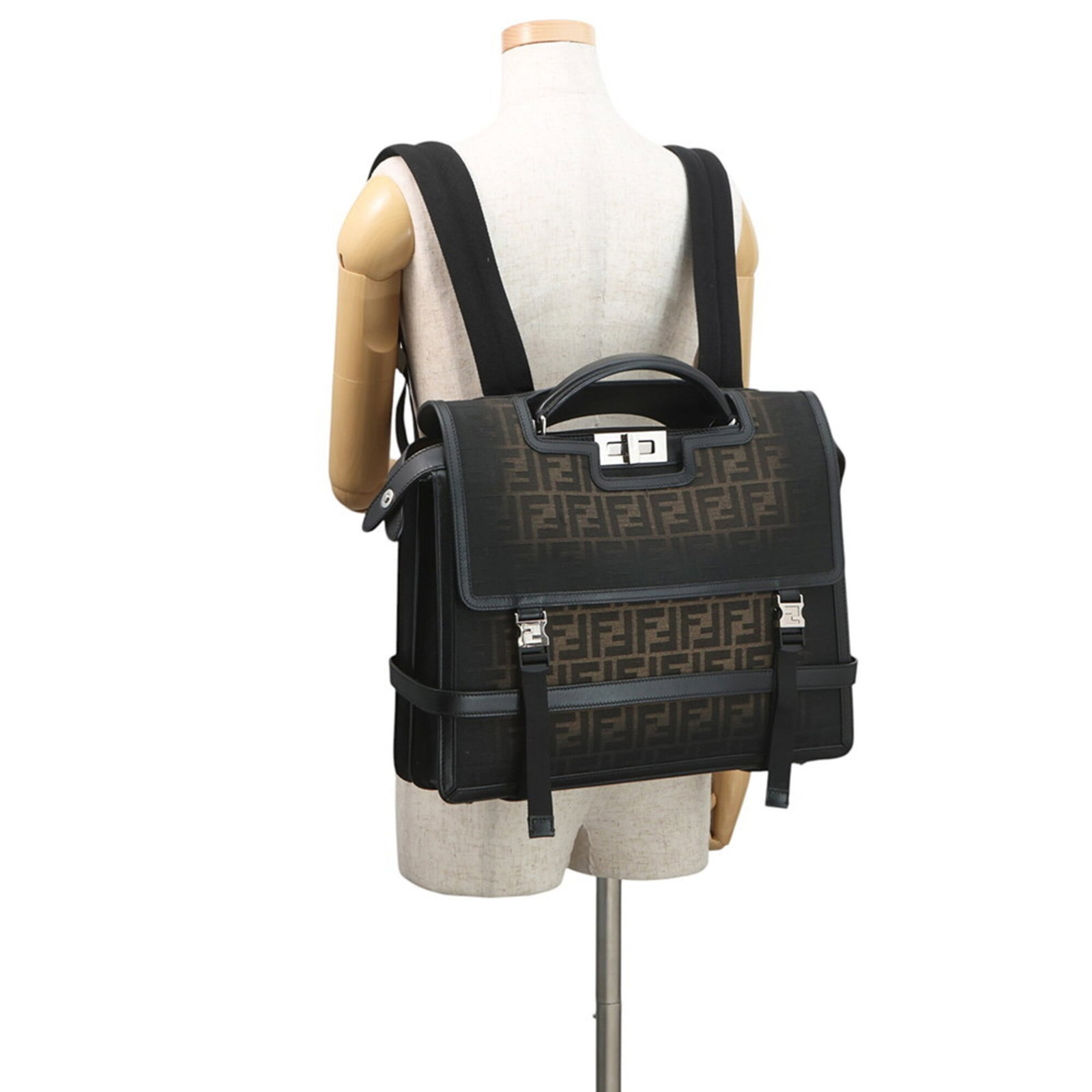 Canvas leather backpack handbag - 5