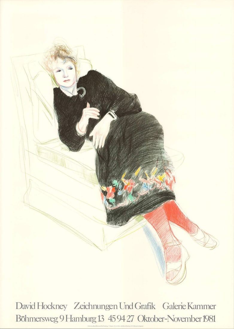 DAVID HOCKNEY Portrait of Celia In A Black Dress With Colored Border 35" x 25" L (1 of 4)