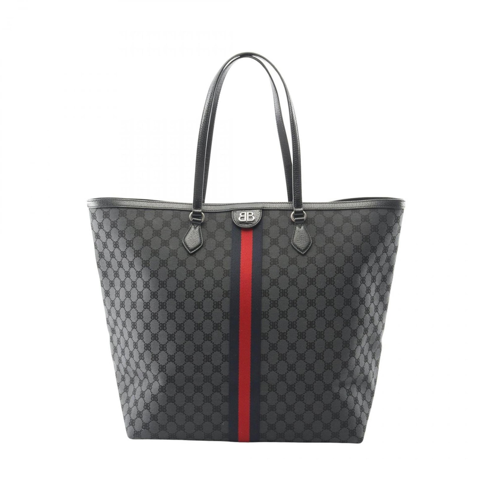 Canvas leather tote bag by Balenciaga: Canvas leather tote bag by Balenciaga Canvas leather tote bag by Balenciaga, featuring a black and multi-color design. Made from canvas and leather, this versatile tote measures 41cm x 39cm x 20cm. In