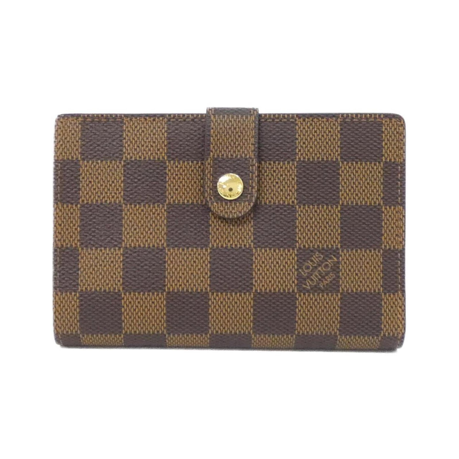 Coated canvas bi fold wallet by Louis Vuitton: Coated canvas bi fold wallet by Louis Vuitton Used Louis Vuitton Coated Canvas Bi Fold Wallet, Ebene color. A few traces of usage and some scratches/dirt are present but overall in very good condition