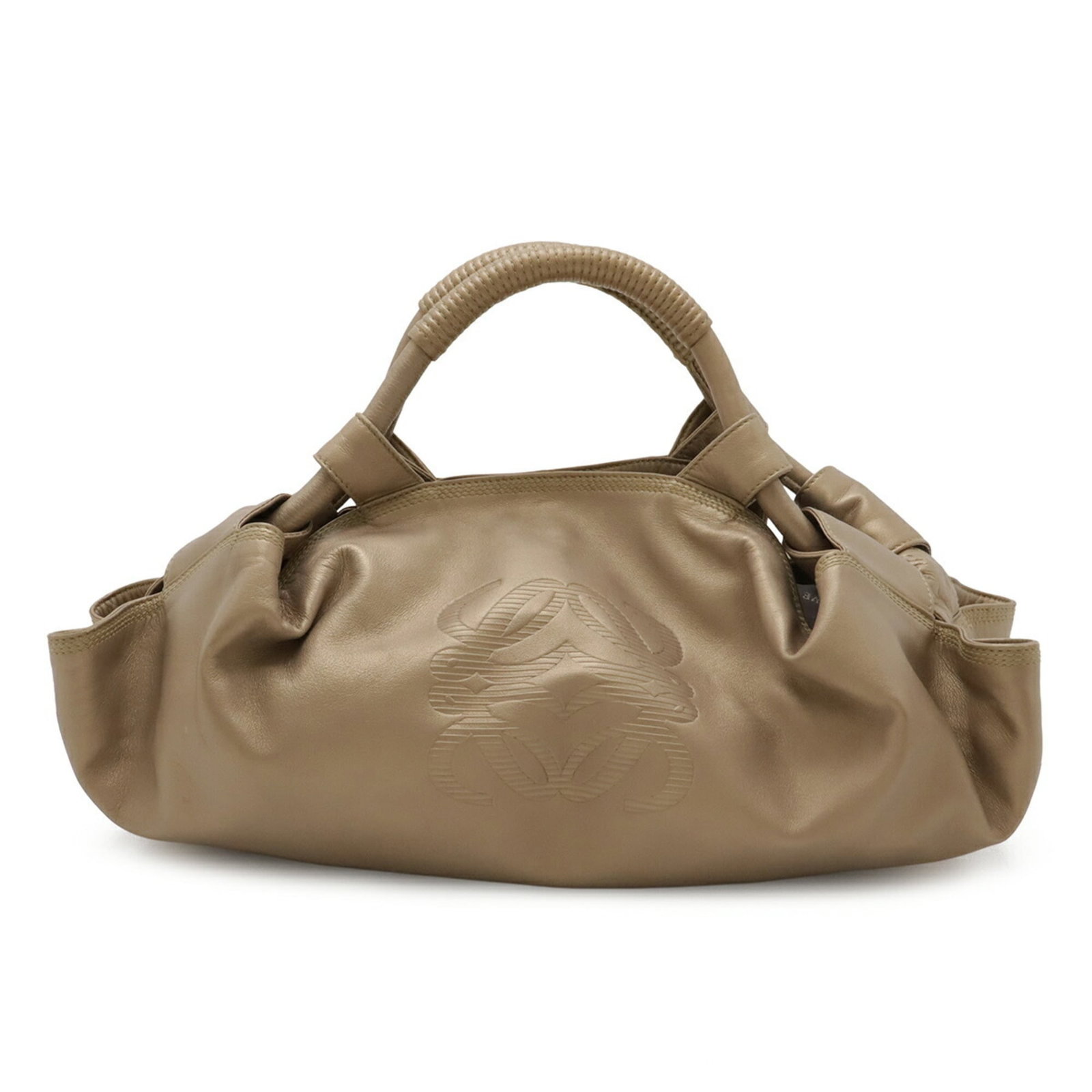 Handbag Nappa Leather Loewe: Handbag Nappa Leather Loewe Champagne Gold Nappa Leather Loewe Handbag - A Pre-Owned Classic. This used handbag features champagne gold nappa leather, a timeless and elegant design, and measures