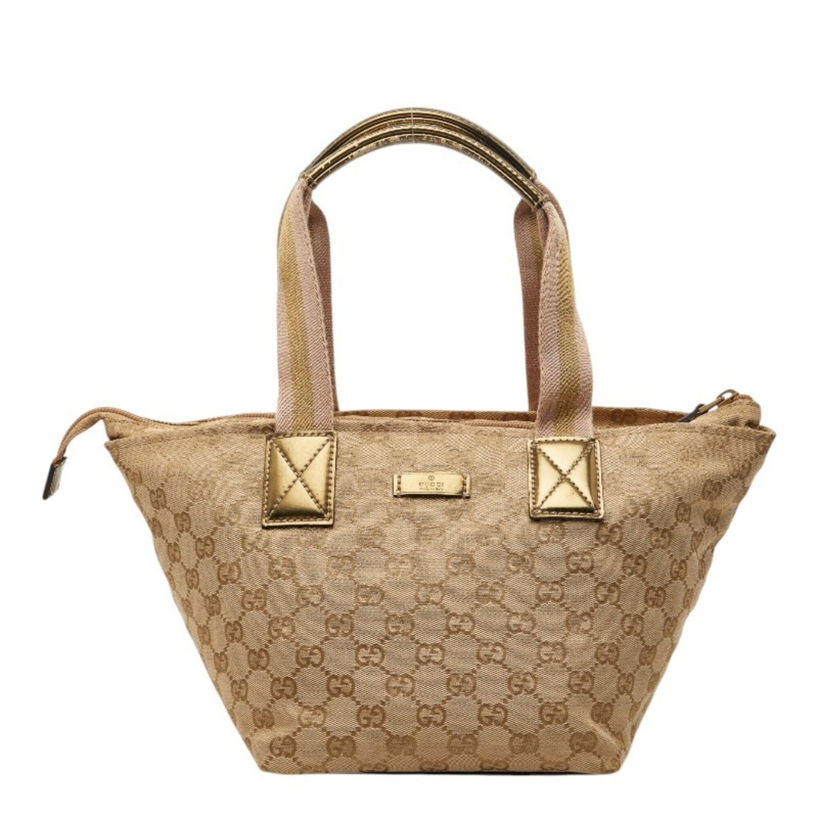 Canvas leather handbag: Canvas leather handbag Canvas leather handbag with a classic design, featuring beige and gold tones. The bag's canvas and leather materials provide a durable and stylish finish, while its signature