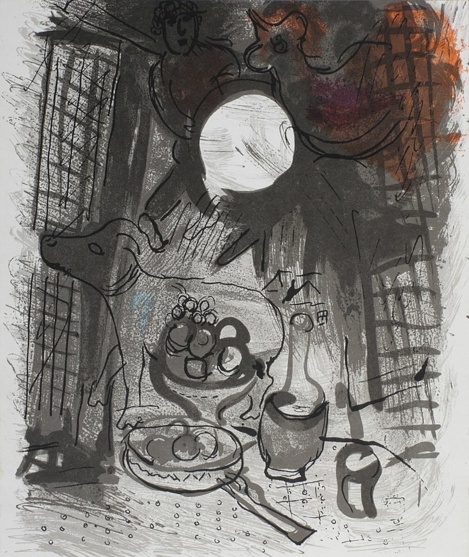 MARC CHAGALL Still Life with Fruits 9" x 8" Lithograph 1957 Modernism Gray: MARC CHAGALL Still Life with Fruits 9" x 8" Lithograph 1957 Modernism Gray Item Specifics: Artist: Marc Chagall Brand: Chagall Marc Country/Region Of Origin: France Exact Year: 1957 Height: 9 Item