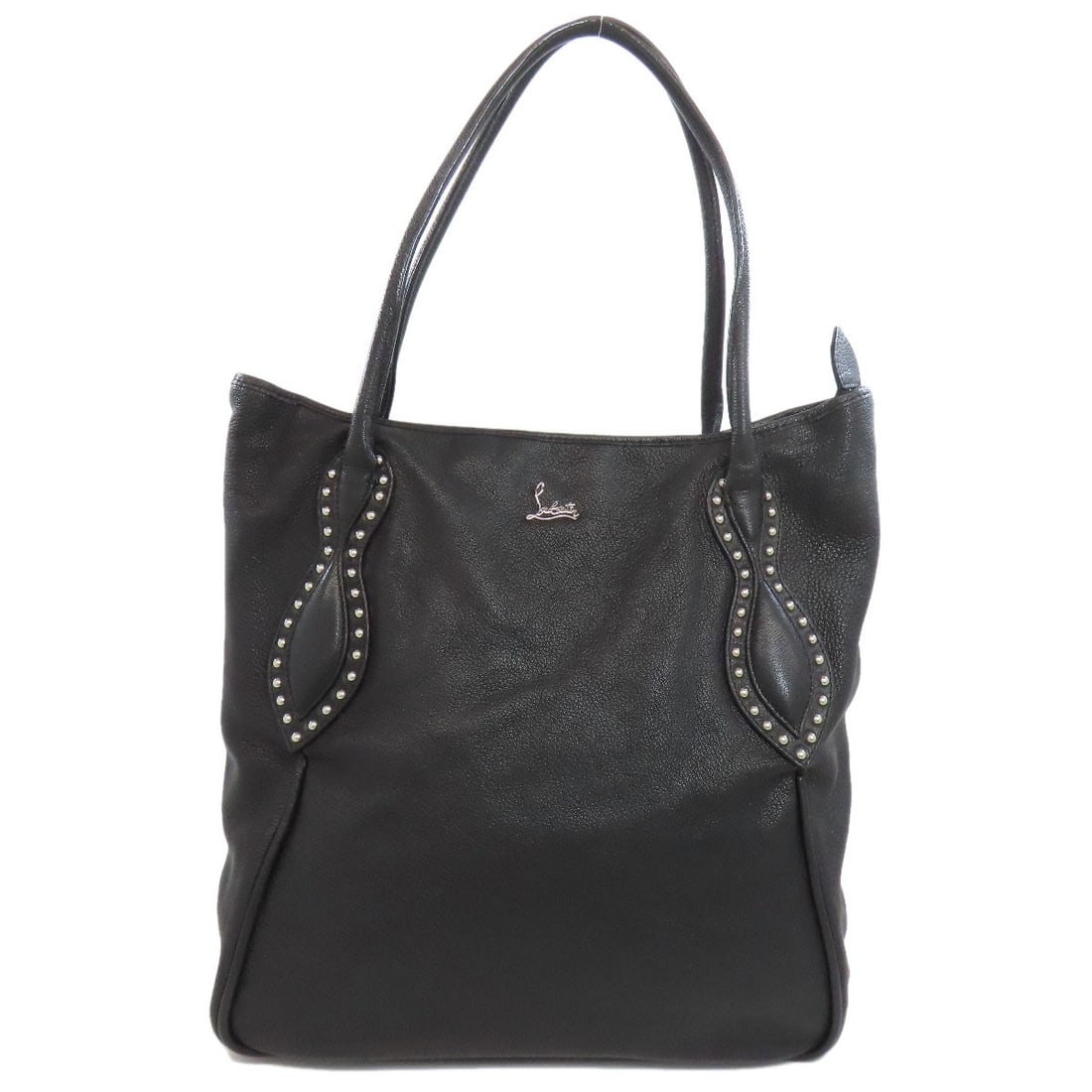 Logo tote bag leather from Christian Louboutin: Logo tote bag leather from Christian Louboutin Christian Louboutin logo tote bag in black leather. This iconic tote features the brand's signature red sole and bold logo, adding a touch of luxury to a