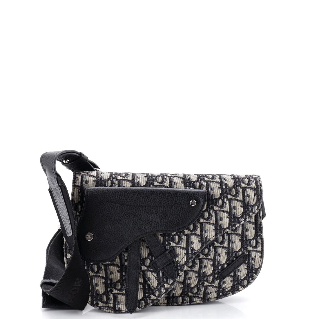 Messenger Pouch with Oblique Canvas by Christian Dior: Messenger Pouch with Oblique Canvas by Christian Dior Black Oblique Canvas Saddle Messenger Pouch with Leather Trim by Christian Dior, featuring a classic cross body design and heavy canvas exterior