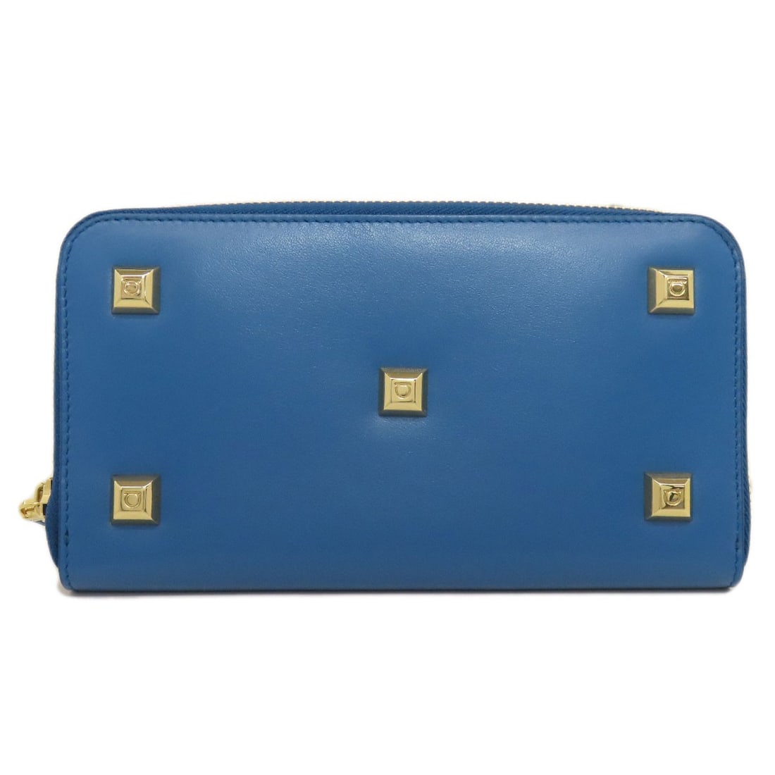 Salvatore Ferragamo Studs Long Wallet (With Coin Pocket) Leather: Salvatore Ferragamo Studs Long Wallet (With Coin Pocket) Leather Studs Long Wallet with Coin Pocket features a striking blue leather exterior, complemented by an interior coin pocket for added