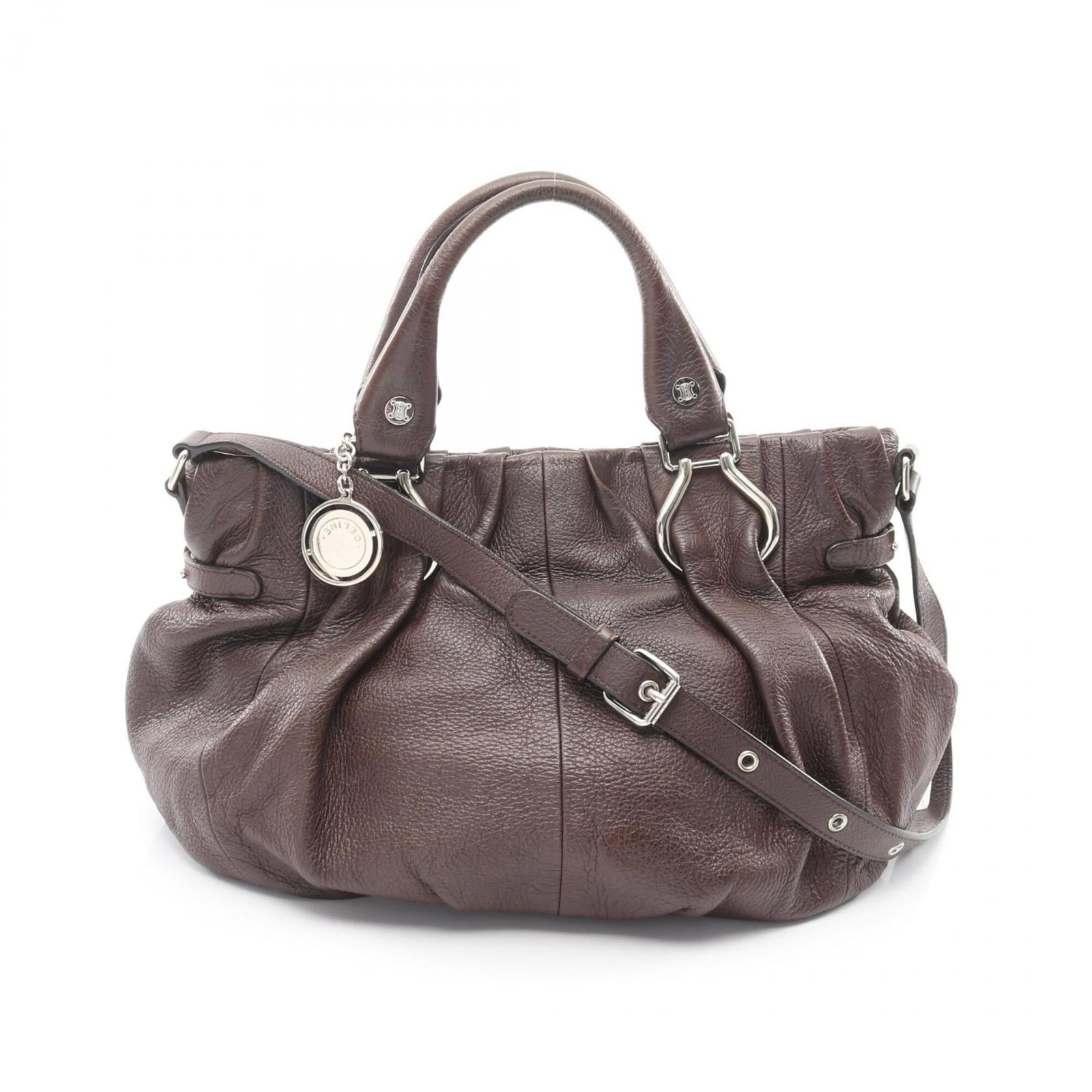 Celine Handbag Shoulder Bag Leather: Celine Handbag Shoulder Bag Leather Brown leather Celine shoulder bag with a classic design, measuring 25cm x 24.5cm x 17cm. This pre-owned handbag features traces of usage and minor scratches,