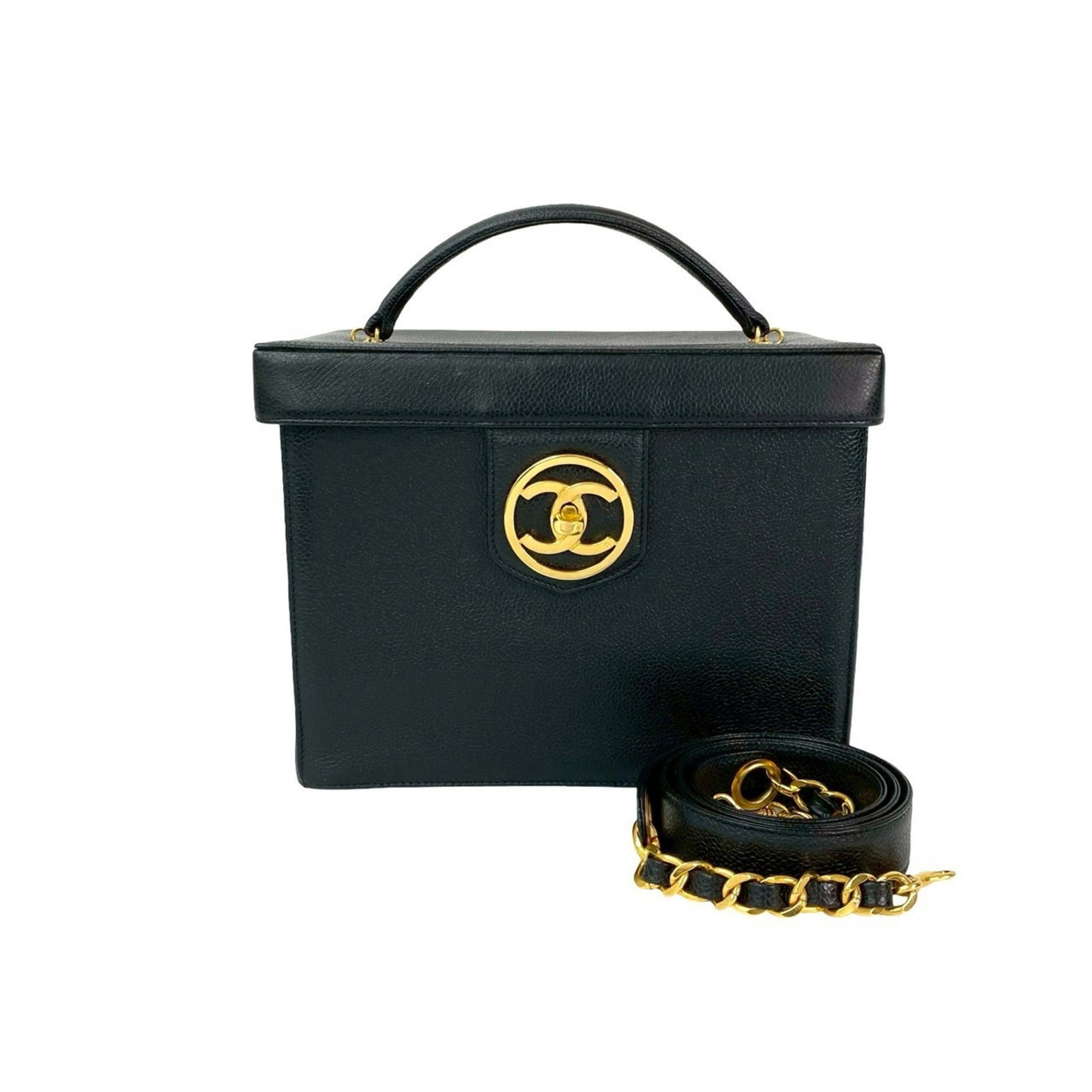 Chanel Handbag Shoulder Bag Vanity Bag Grained Calfskin: Chanel Handbag Shoulder Bag Vanity Bag Grained Calfskin Grained Calfskin Chanel Handbag Shoulder Bag Vanity Bag in Black Features a classic design with a timeless black color and premium grained