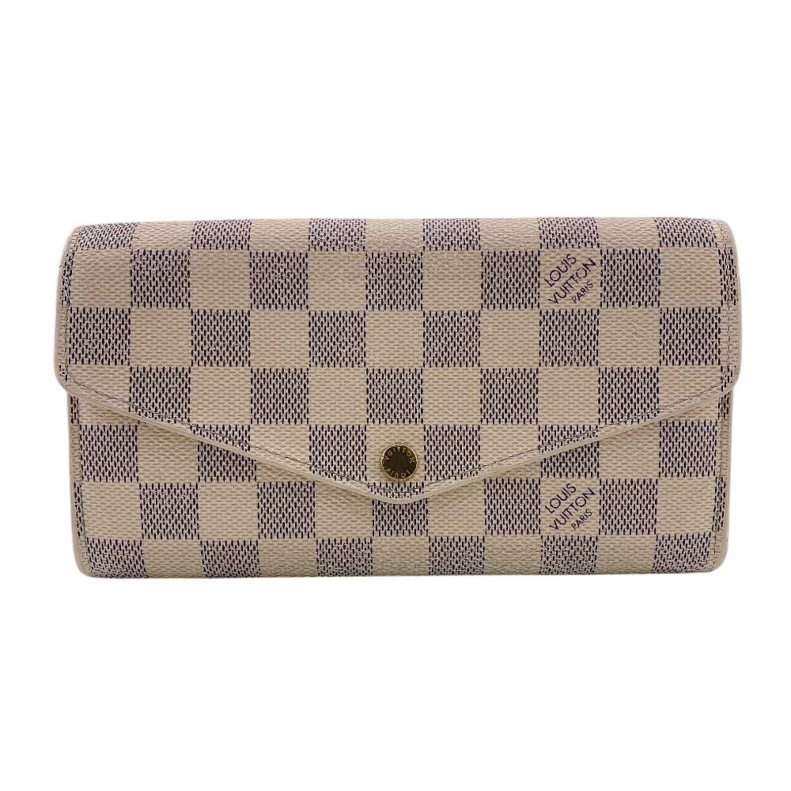 Louis Vuitton Wallet Long Damier Azur White Portefeuille Sarah: Louis Vuitton Wallet Long Damier Azur White Portefeuille Sarah White Portefeuille Sarah from Louis Vuitton features Damier Azur pattern in long wallet design, made from high-quality leather. The item